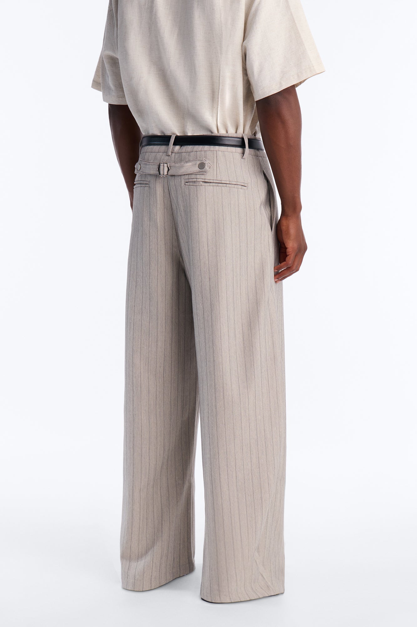 Herringbone Belted Barrel Trouser - Grey