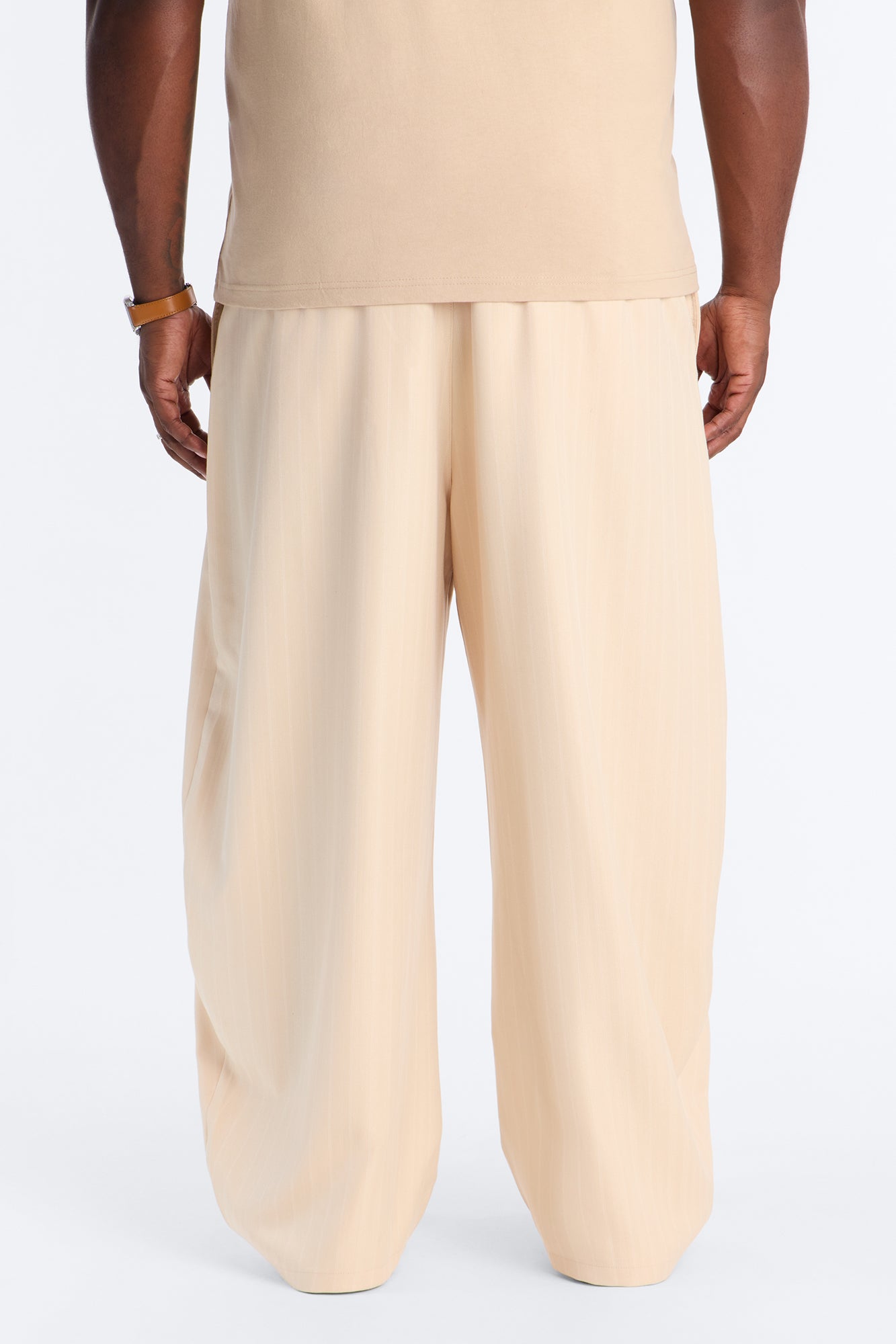Herringbone Belted Barrel Trouser - Taupe