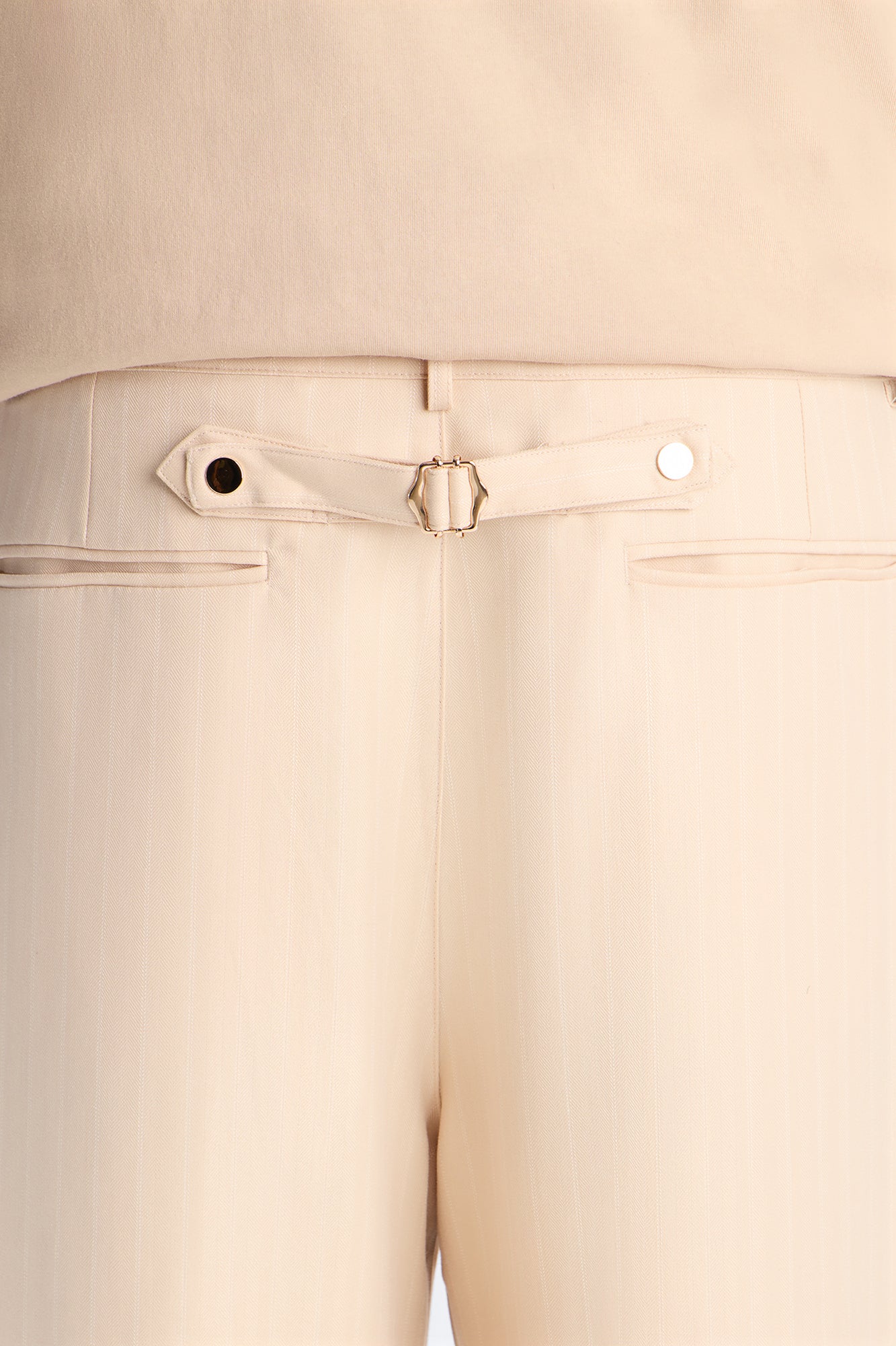 Herringbone Belted Barrel Trouser - Taupe