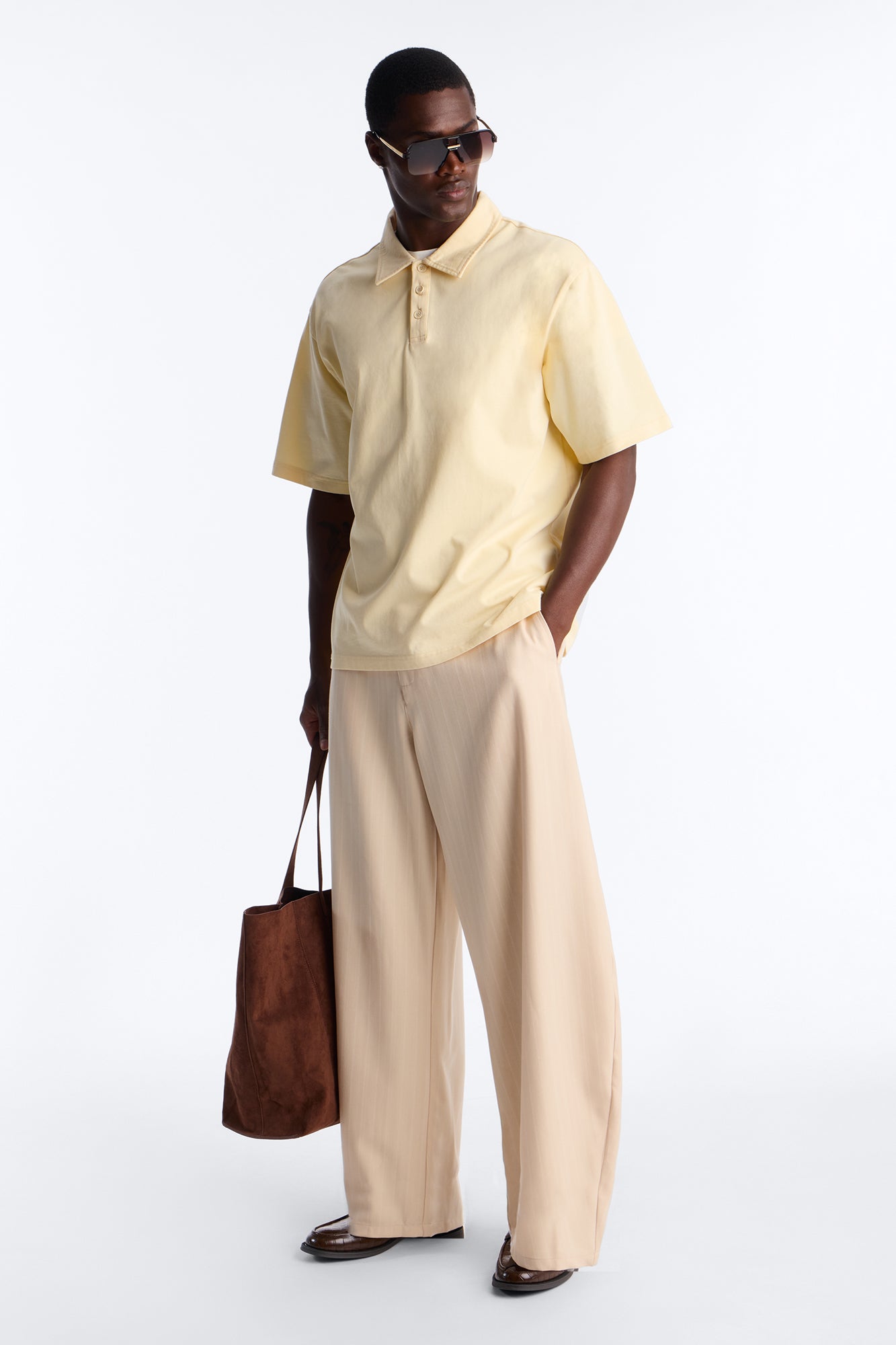Herringbone Belted Barrel Trouser - Taupe