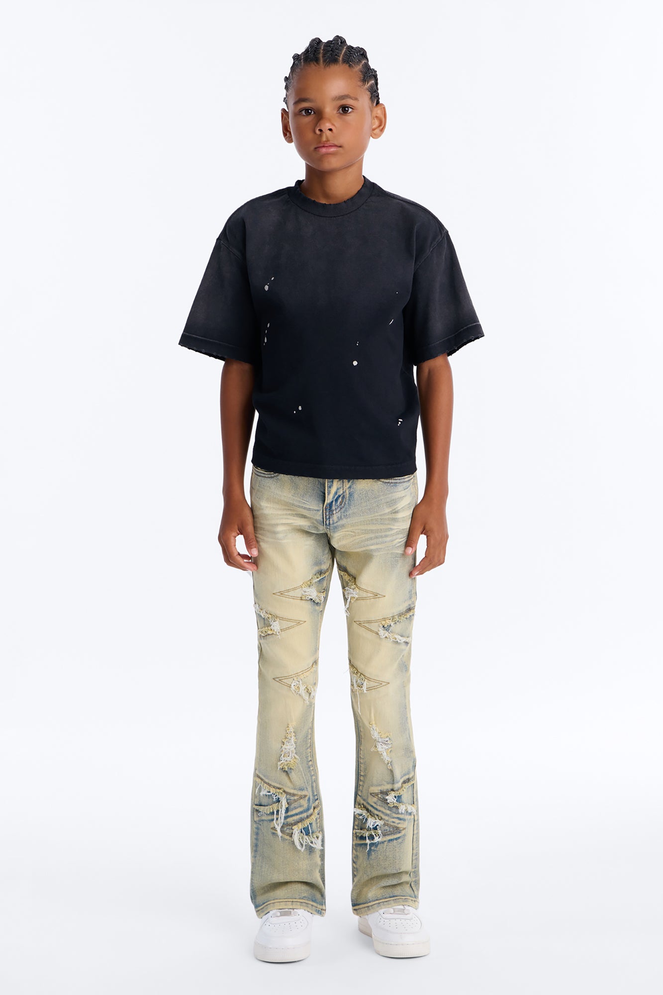 Mini Stacked Skinny Flare Triangle Fray Jeans - Light Wash