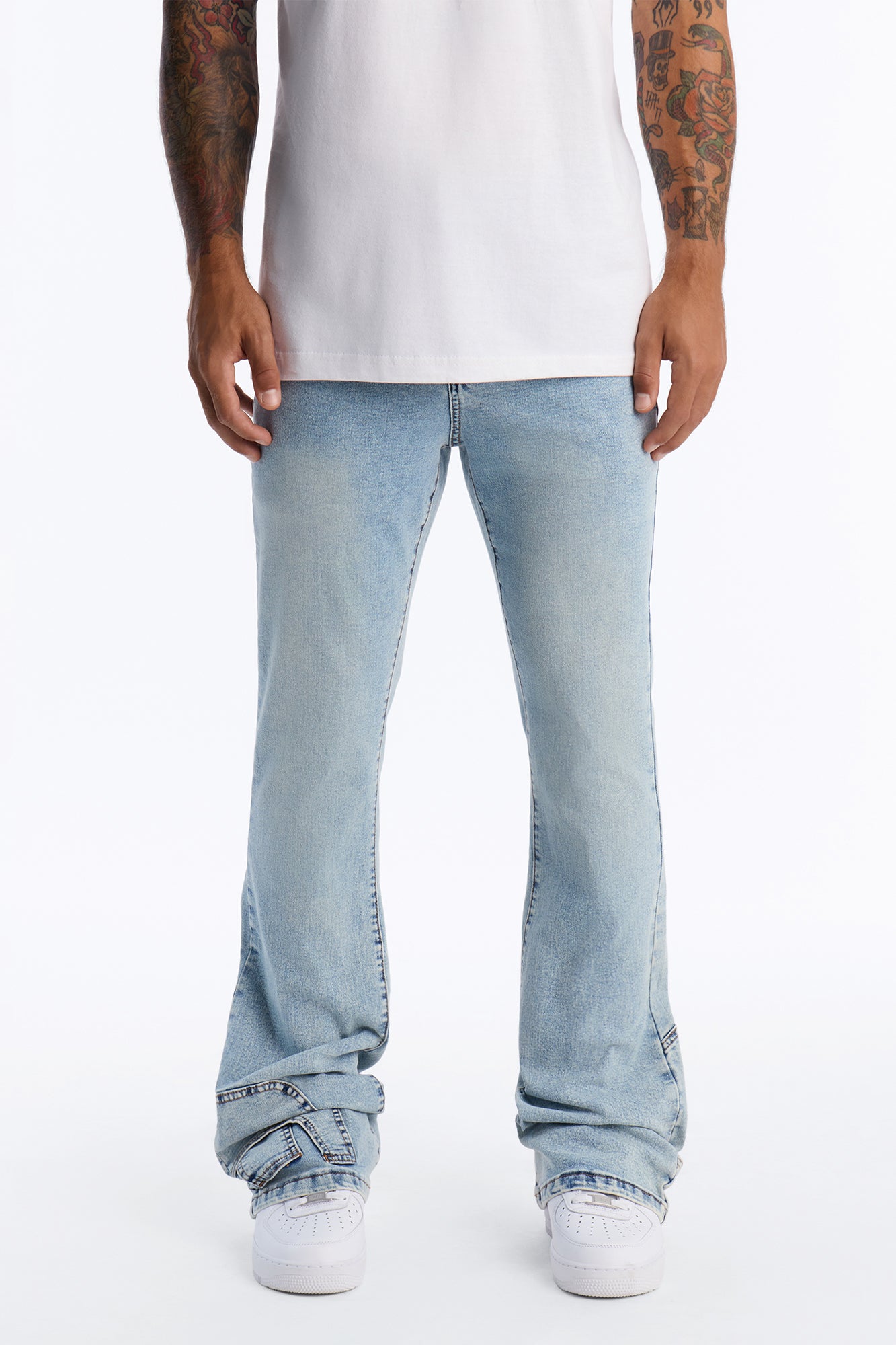 Stacked Skinny Flare Outlaw Hem Jean - Light Wash