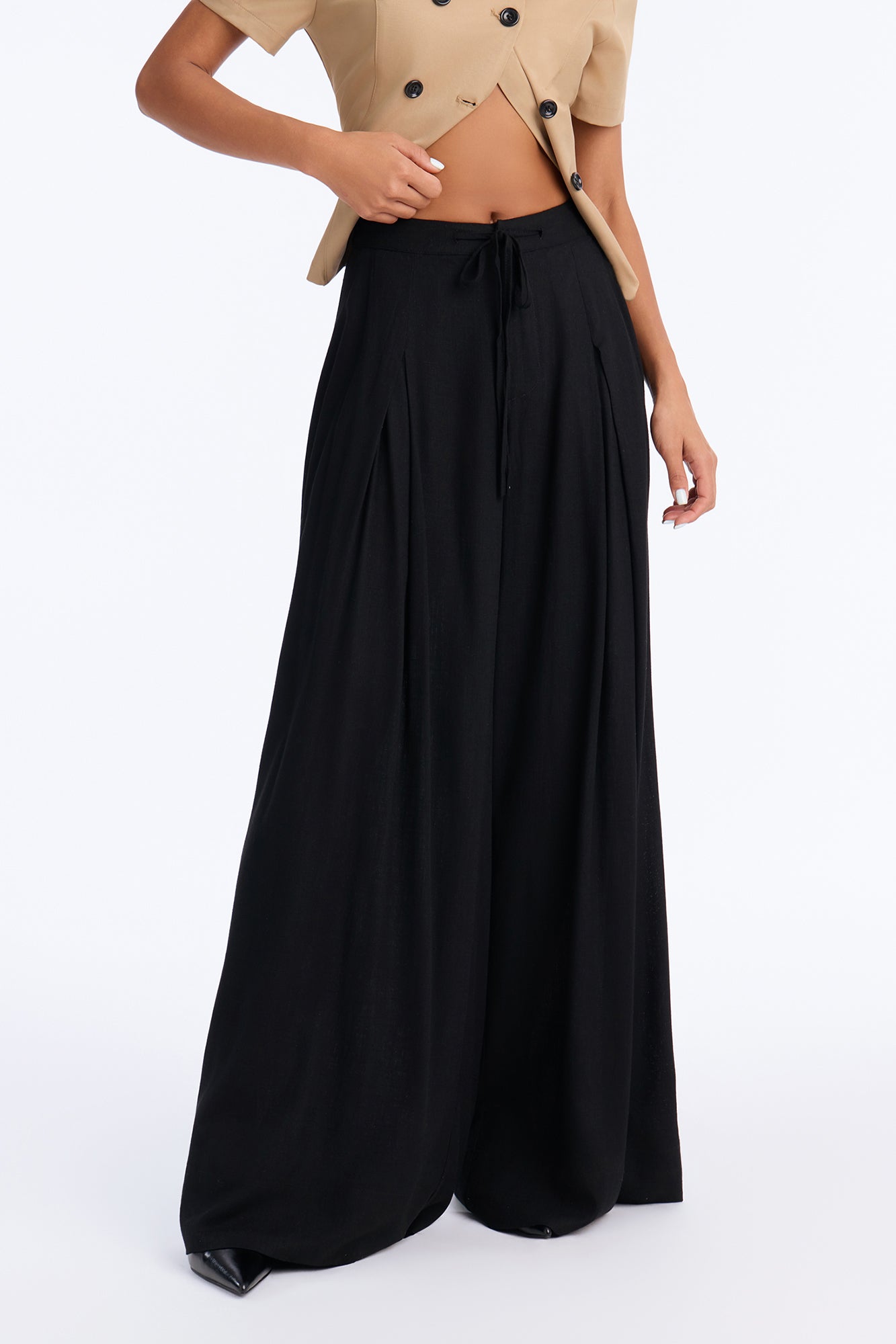 Karianna Linen Blend Wide Leg Pant - Black