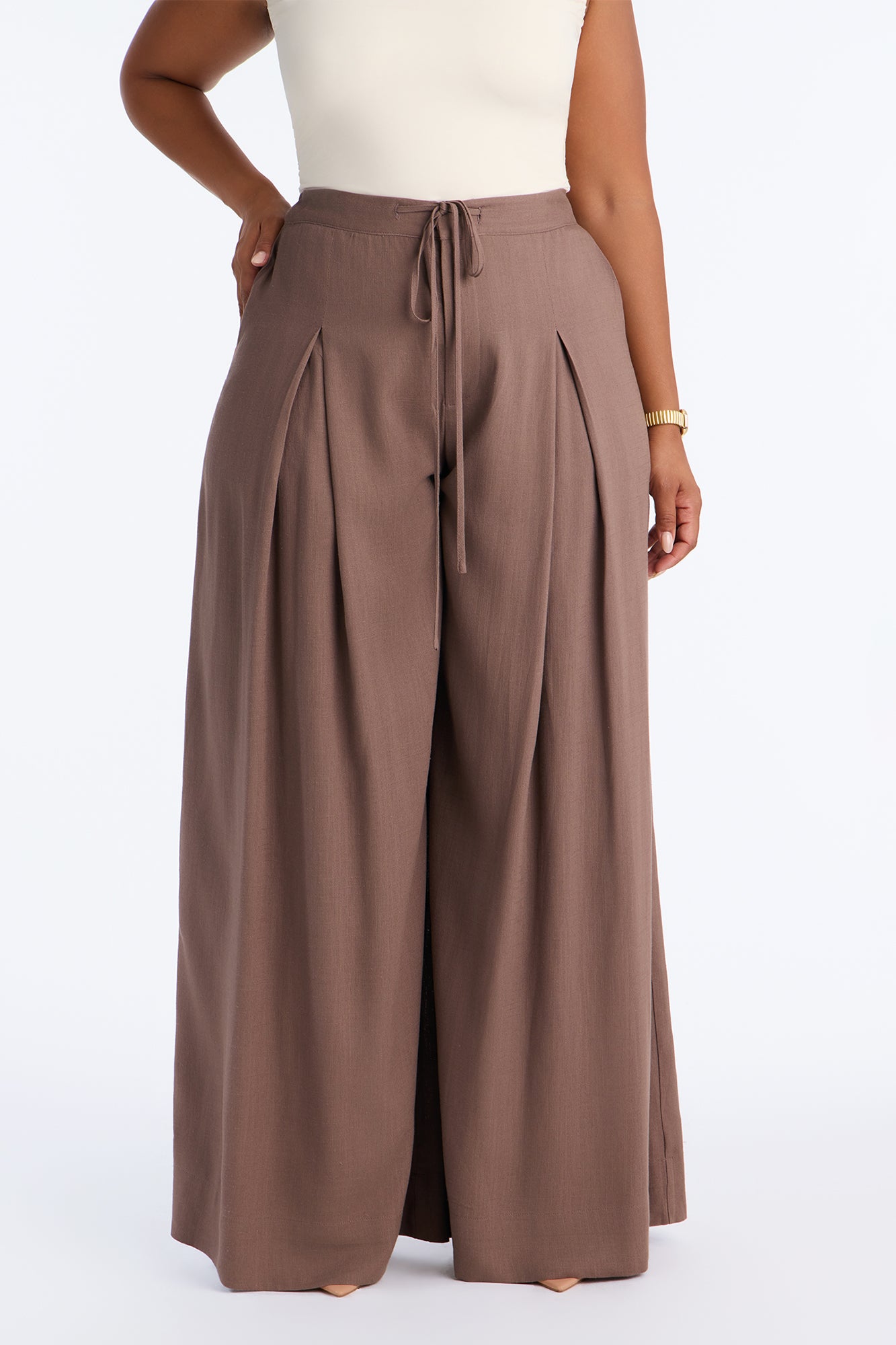 Karianna Linen Blend Wide Leg Pant - Caffe