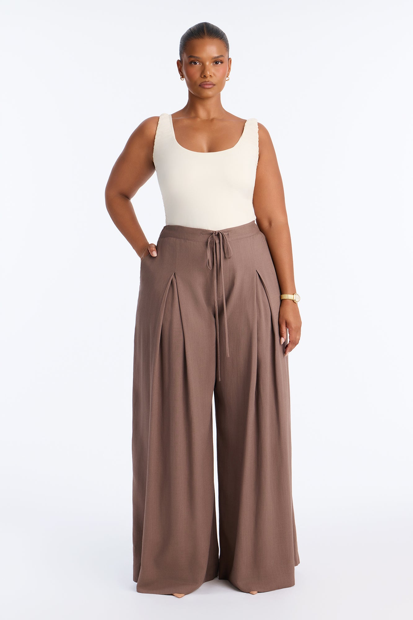 Karianna Linen Blend Wide Leg Pant - Caffe