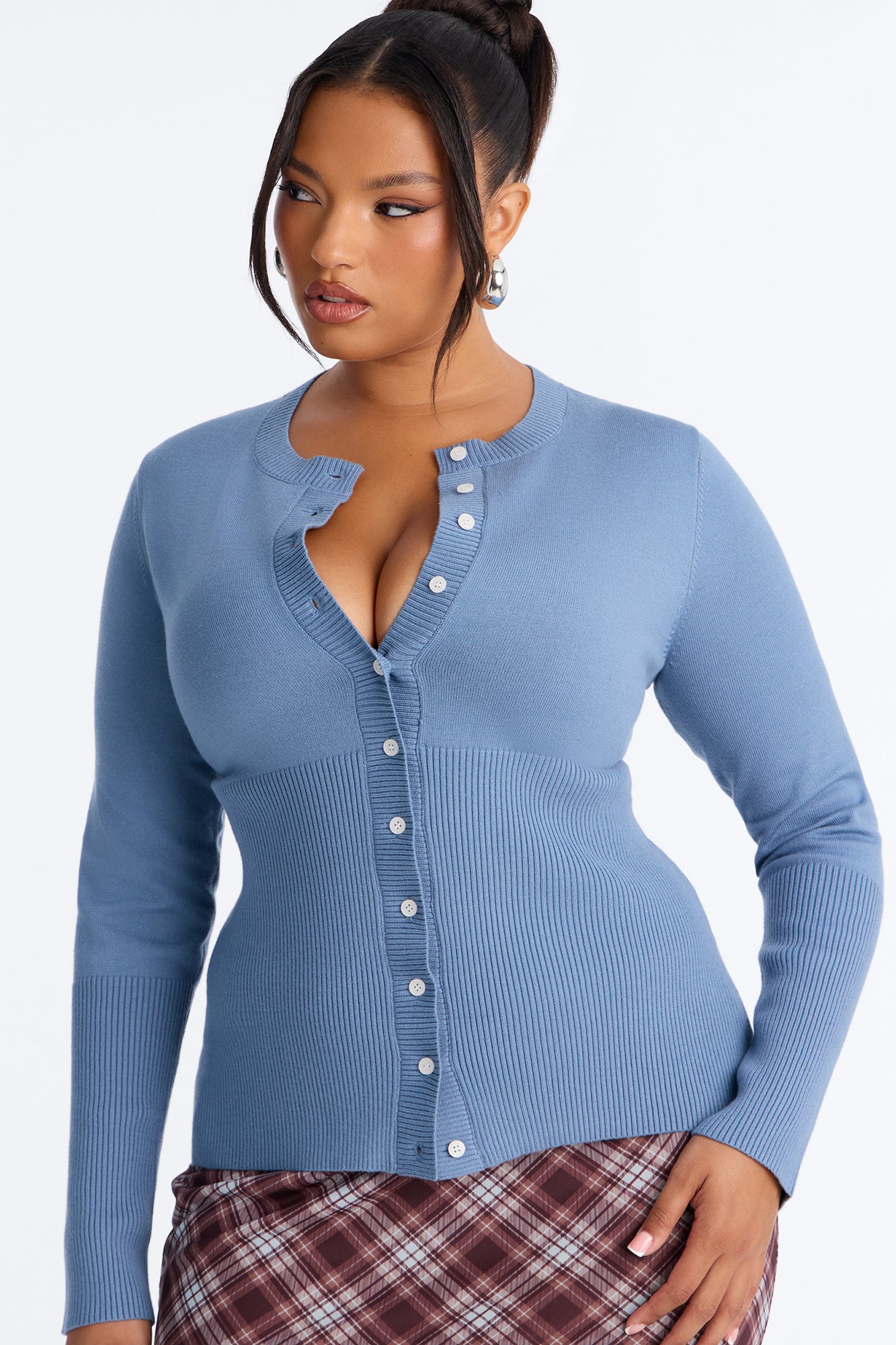 On A Daily Crew Neck Cardigan - Blue