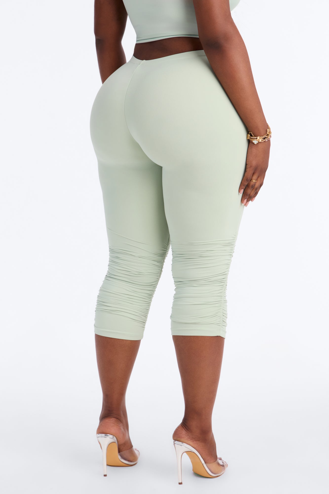 Second Skin Double Lined Ruched Low Rise Capri Legging - Mint
