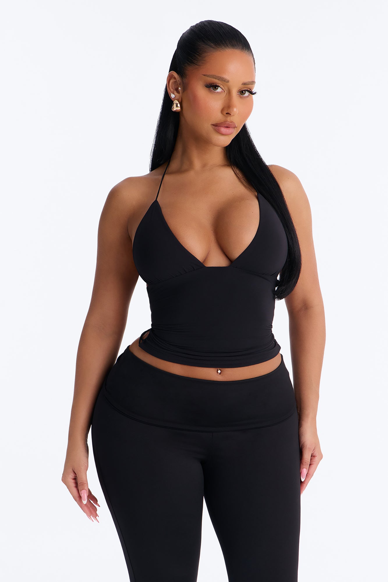 Second Skin Double Lined String Halter Top - Black