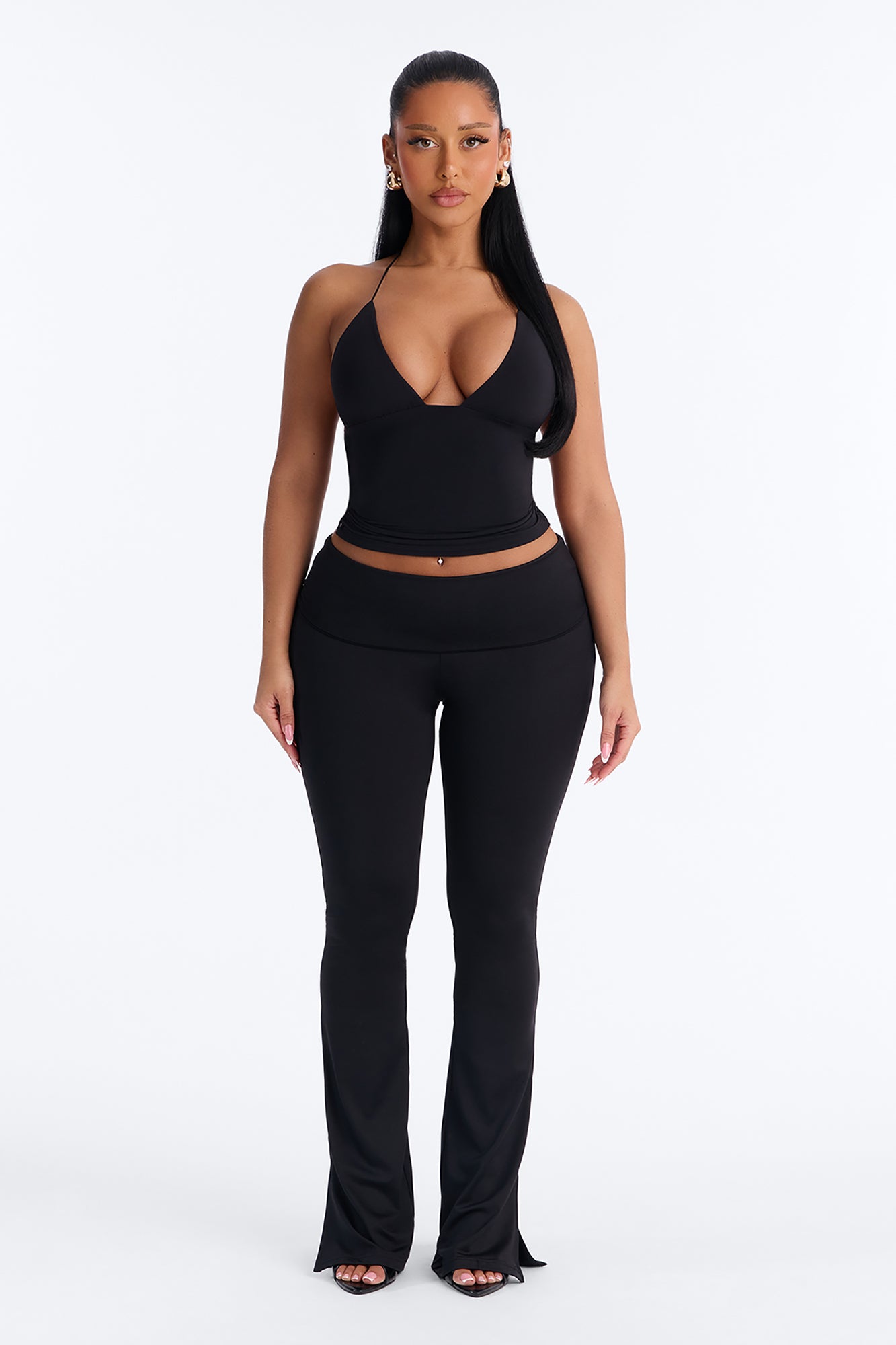 Second Skin Double Lined String Halter Top - Black
