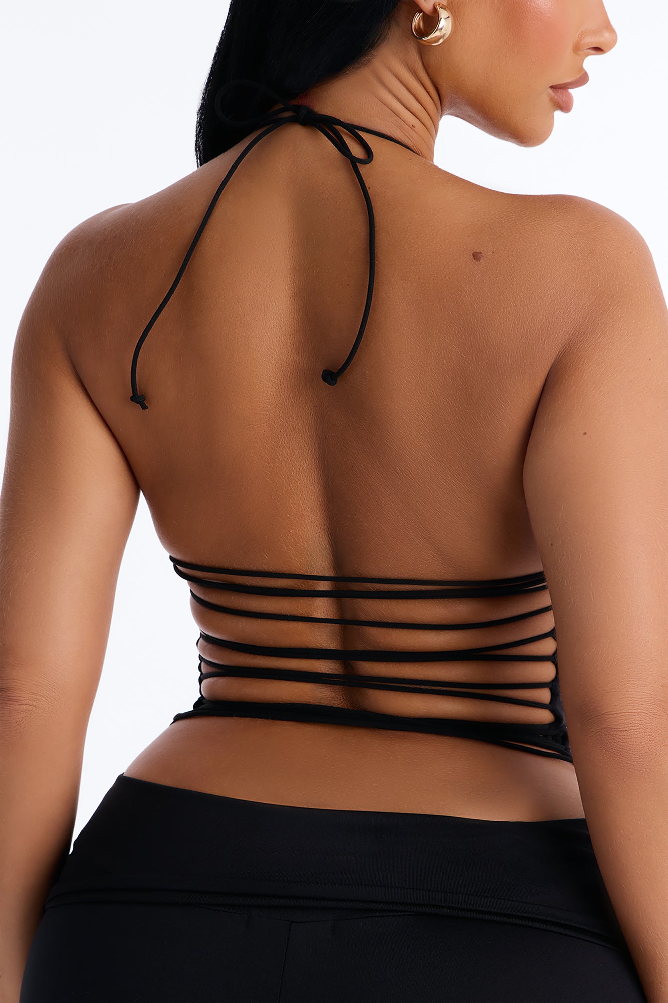 Second Skin Double Lined String Halter Top - Black
