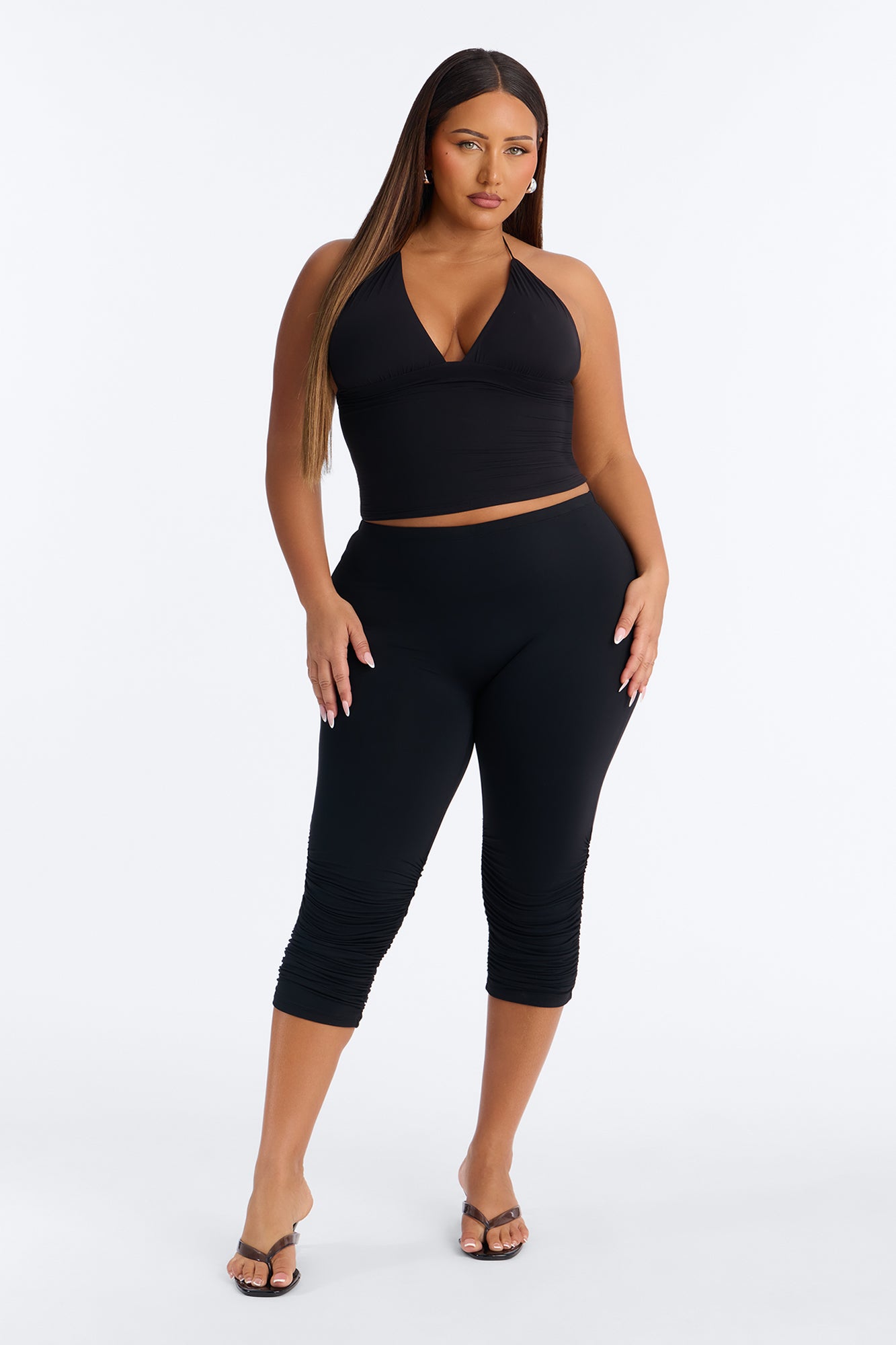 Second Skin Double Lined String Halter Top - Black
