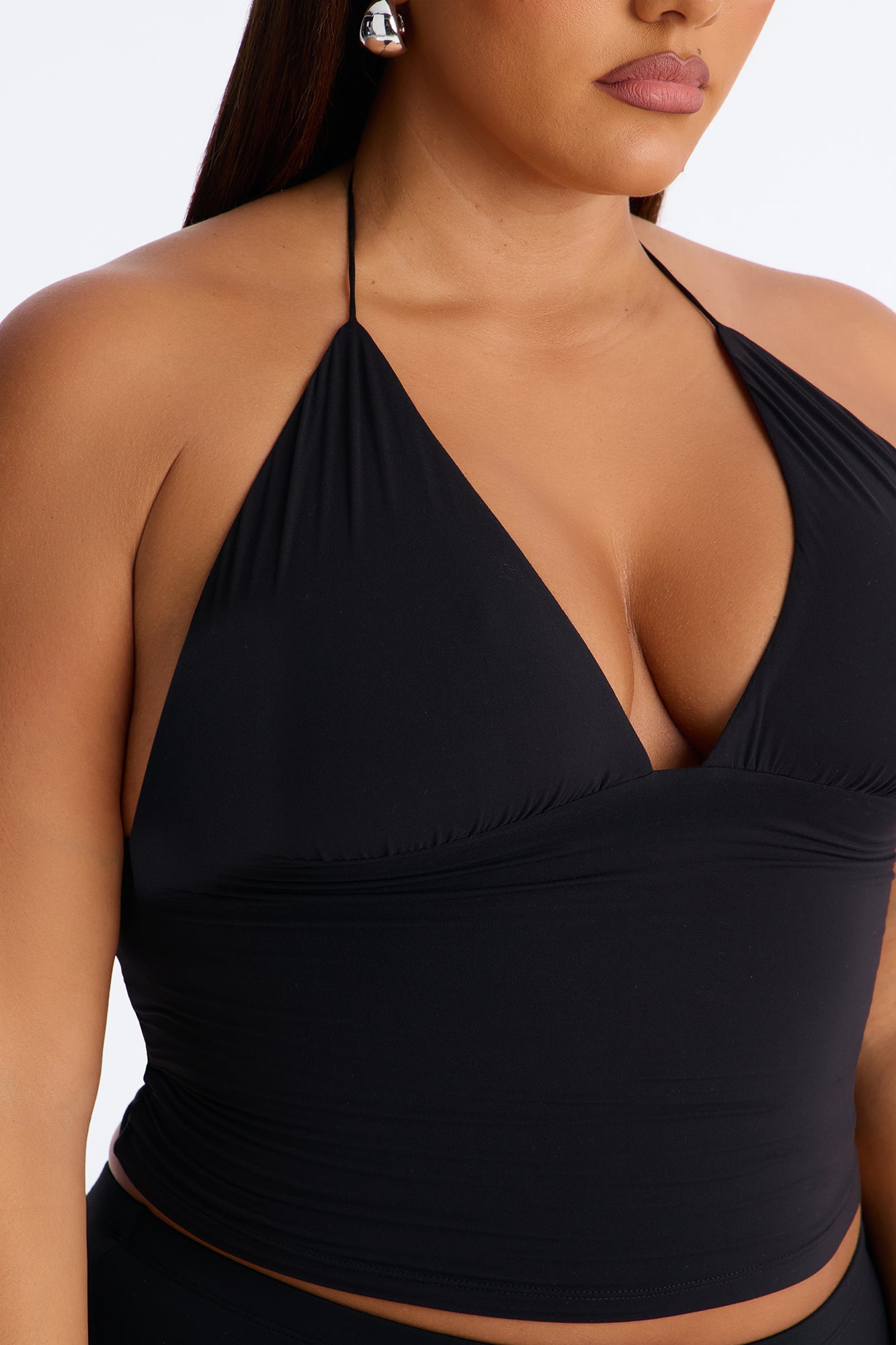 Second Skin Double Lined String Halter Top - Black