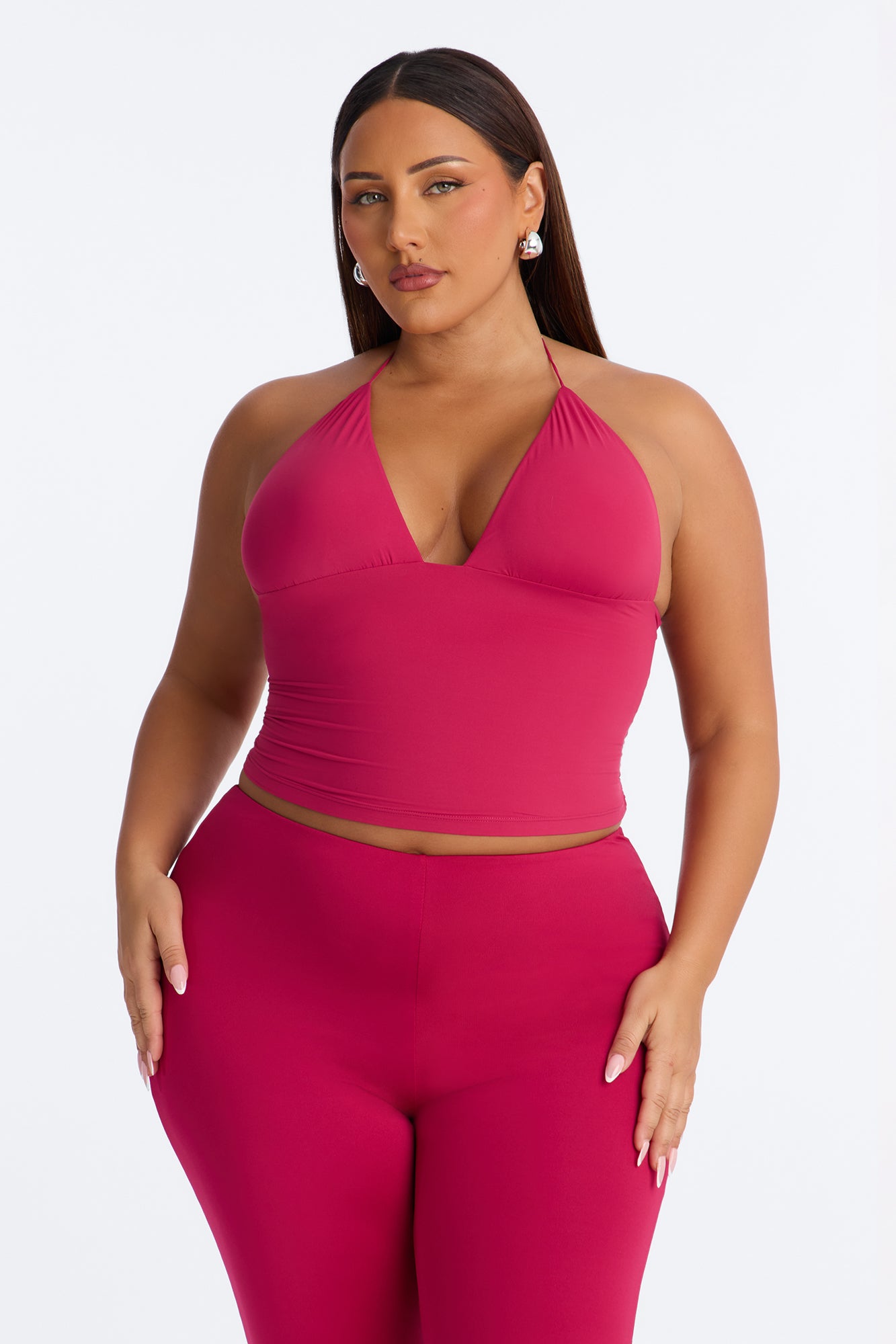 Second Skin Double Lined String Halter Top - Raspberry