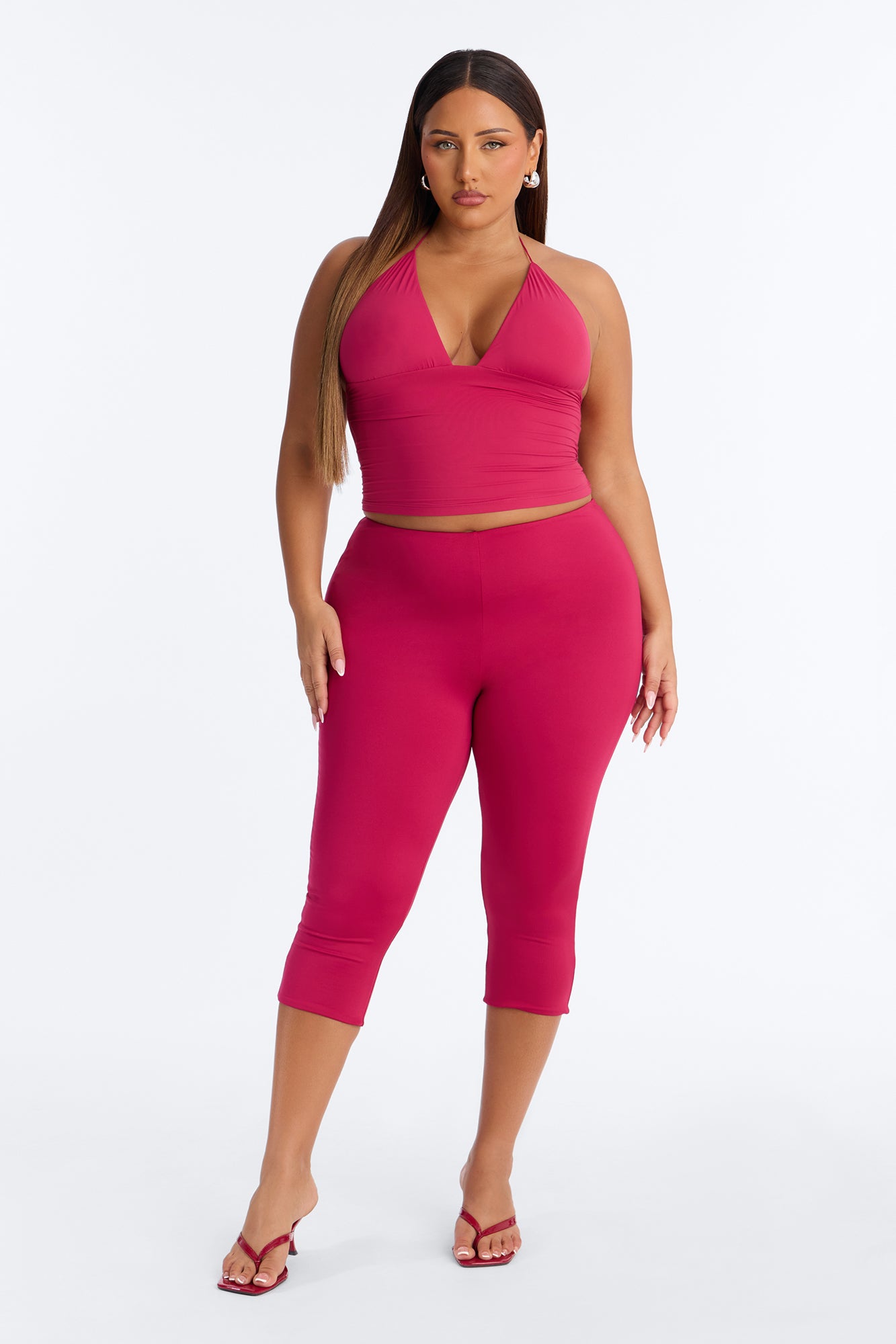 Second Skin Double Lined String Halter Top - Raspberry
