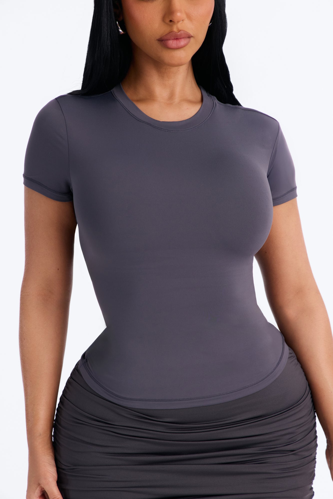 Second Skin Double Lined Short Sleeve Top - Charcoal