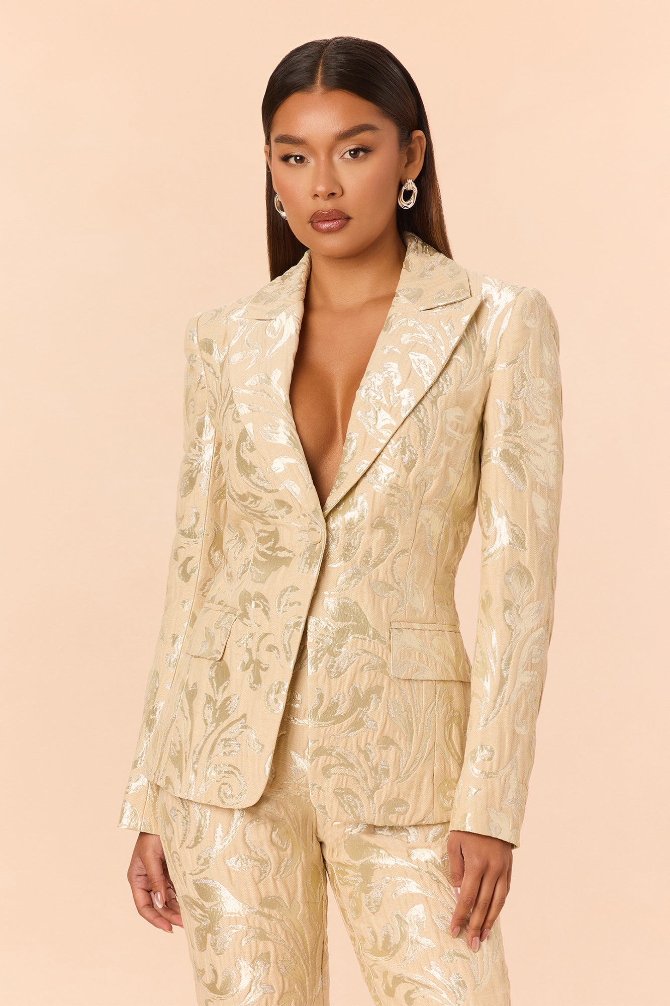 Kimberly Blazer Jacquard Set - Nude/combo