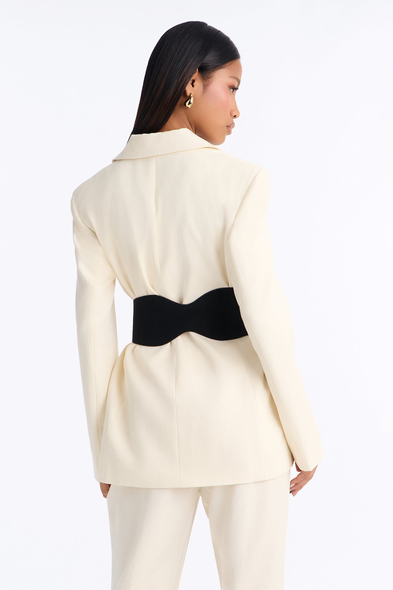 Faye Double Breasted Belted Waist Blazer - Ivory