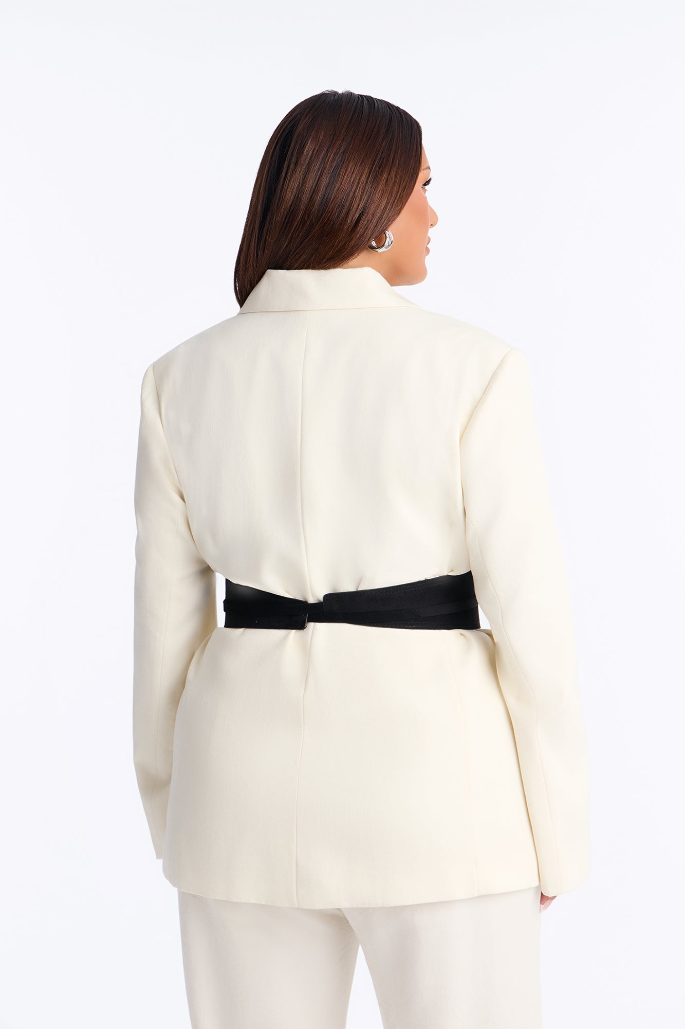 Faye Double Breasted Belted Waist Blazer - Ivory