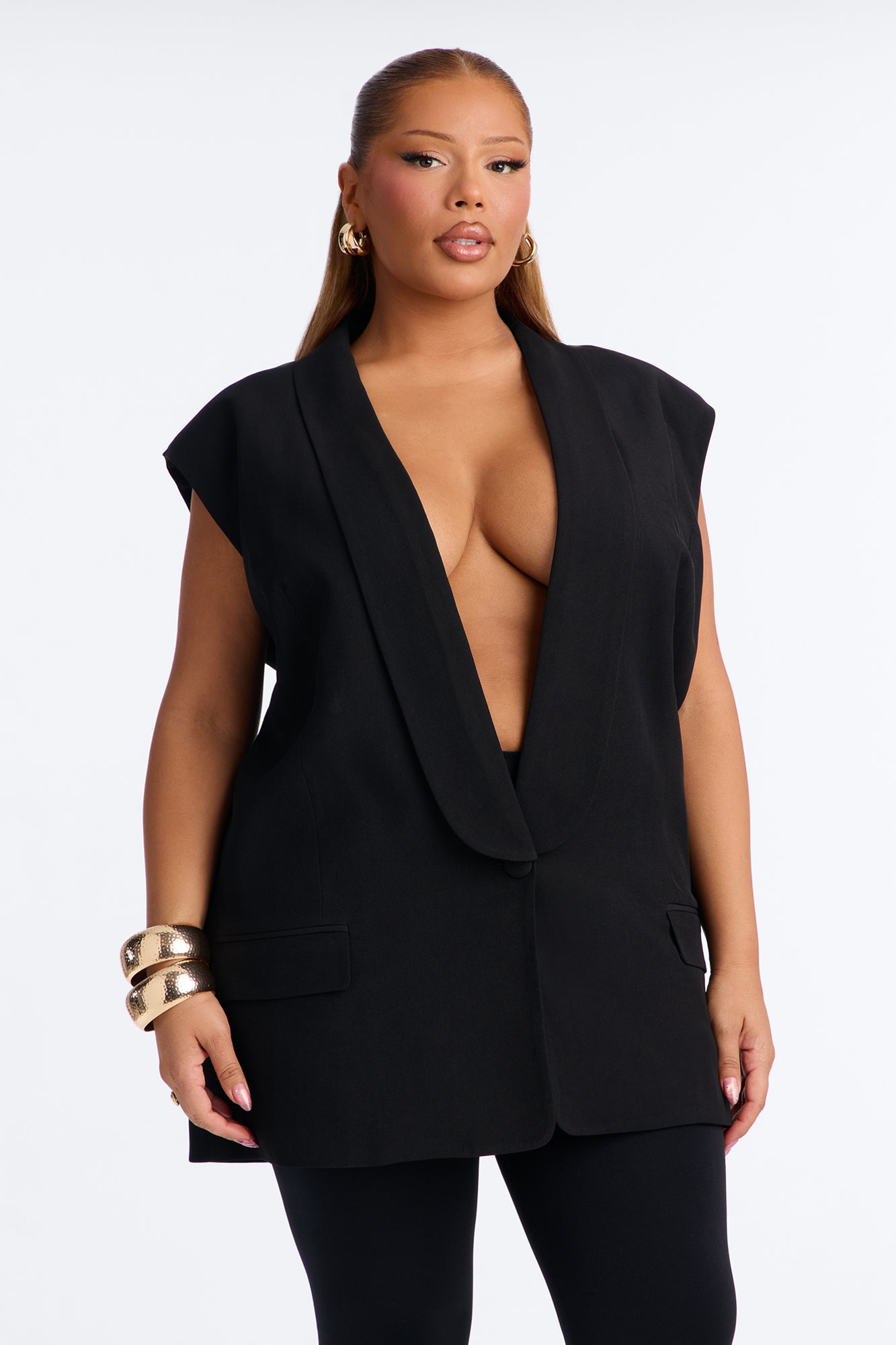 Instant Elevation Single Breasted Oversized Tailored Vest - Black