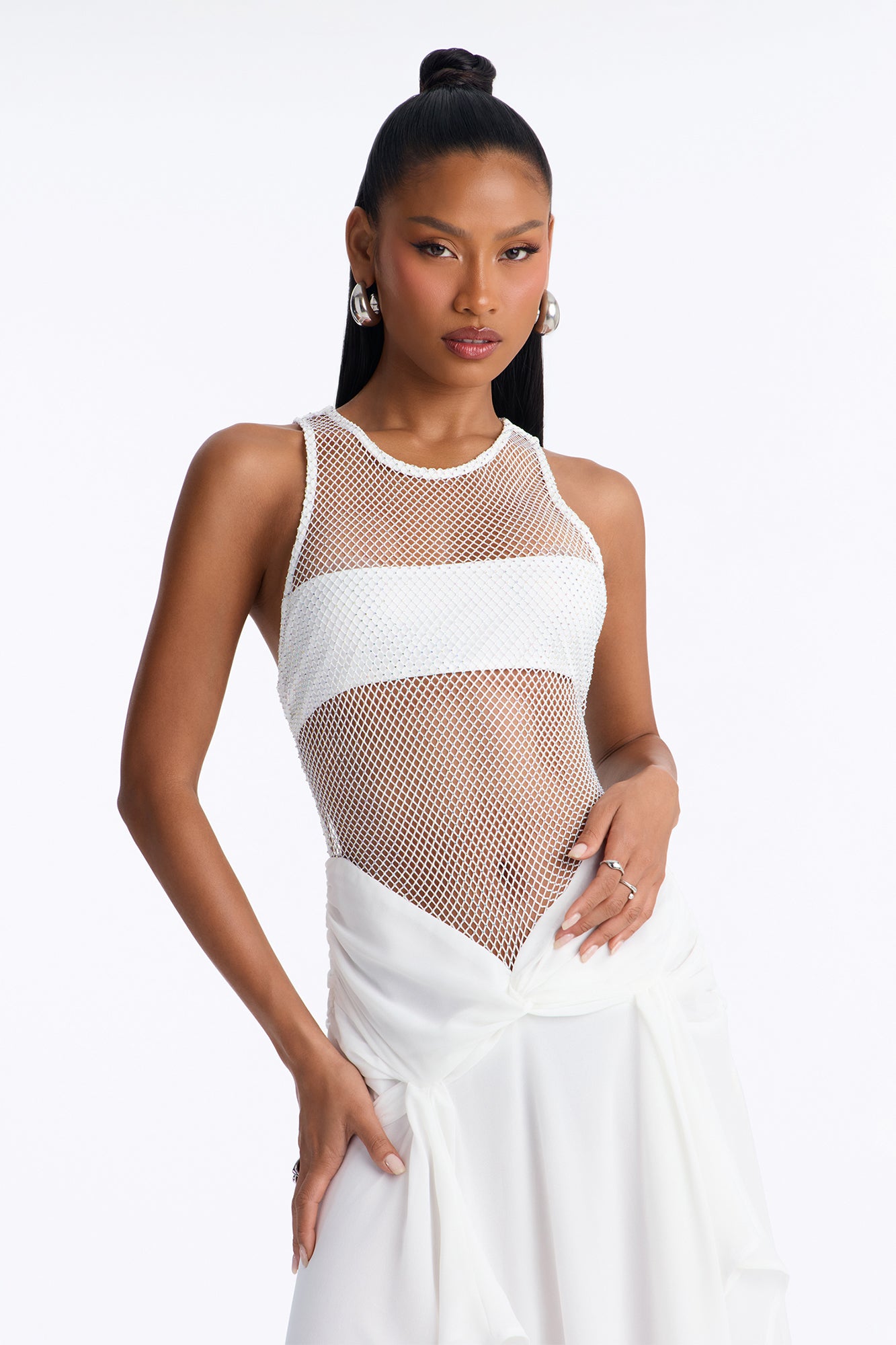 Glitter Baby Sleeveless Mesh Maxi Dress - White