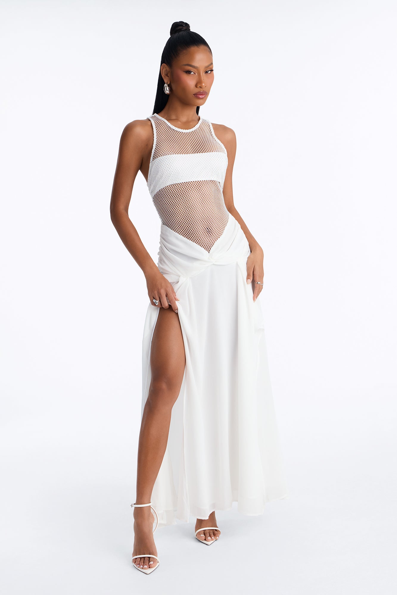 Glitter Baby Sleeveless Mesh Maxi Dress - White