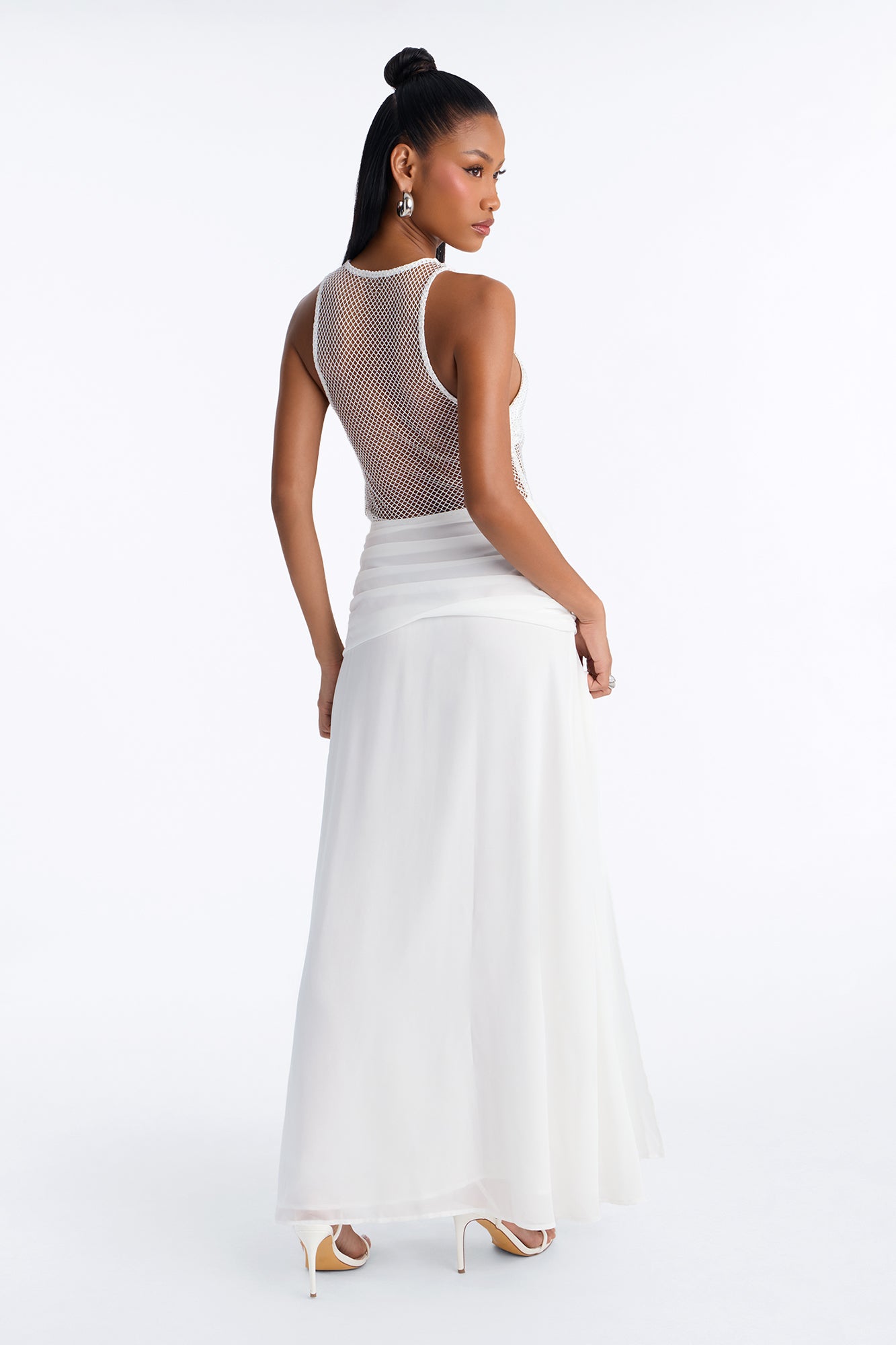 Glitter Baby Sleeveless Mesh Maxi Dress - White