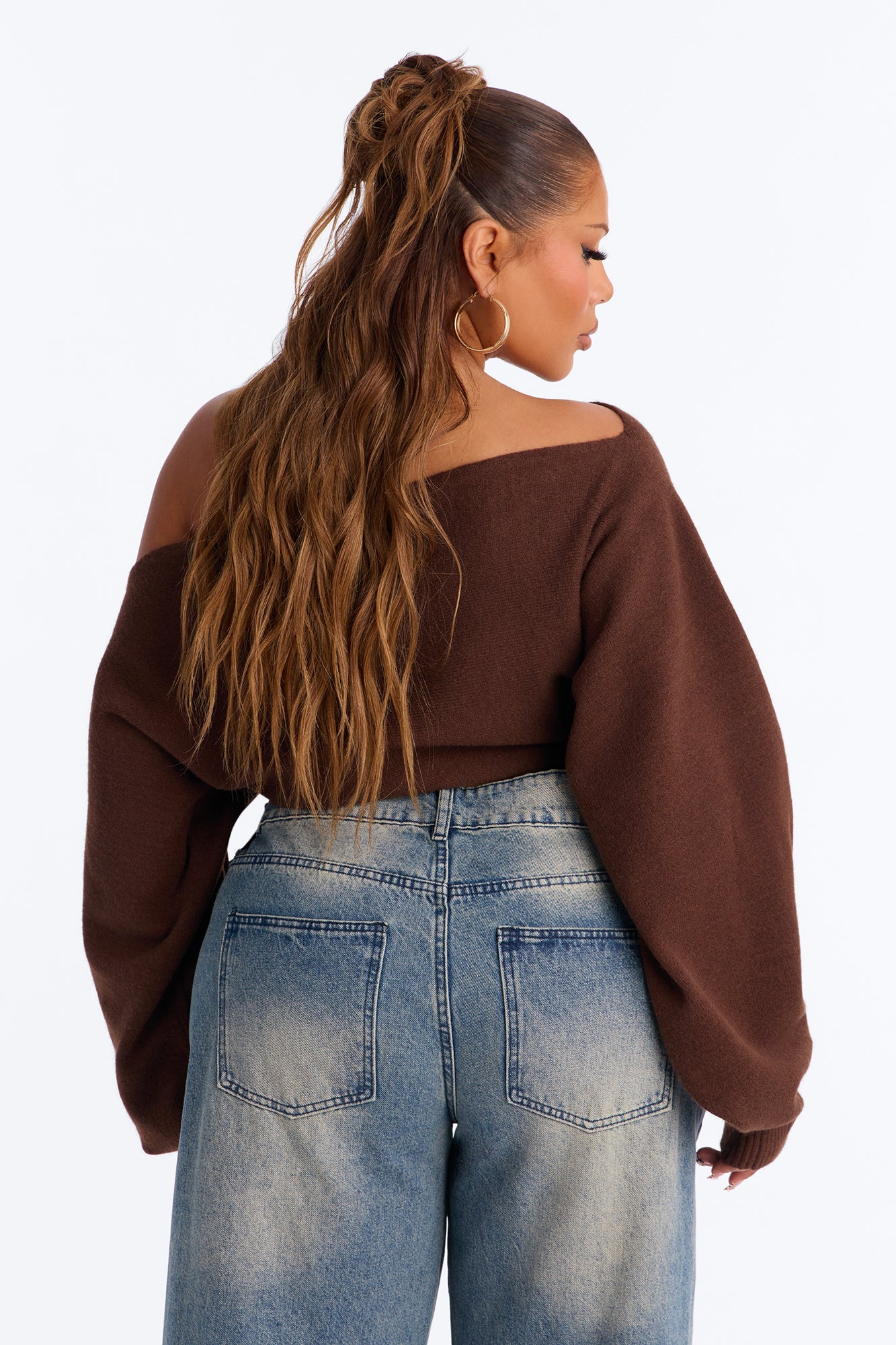 Love Away One Shoulder Sweater Top - Chocolate