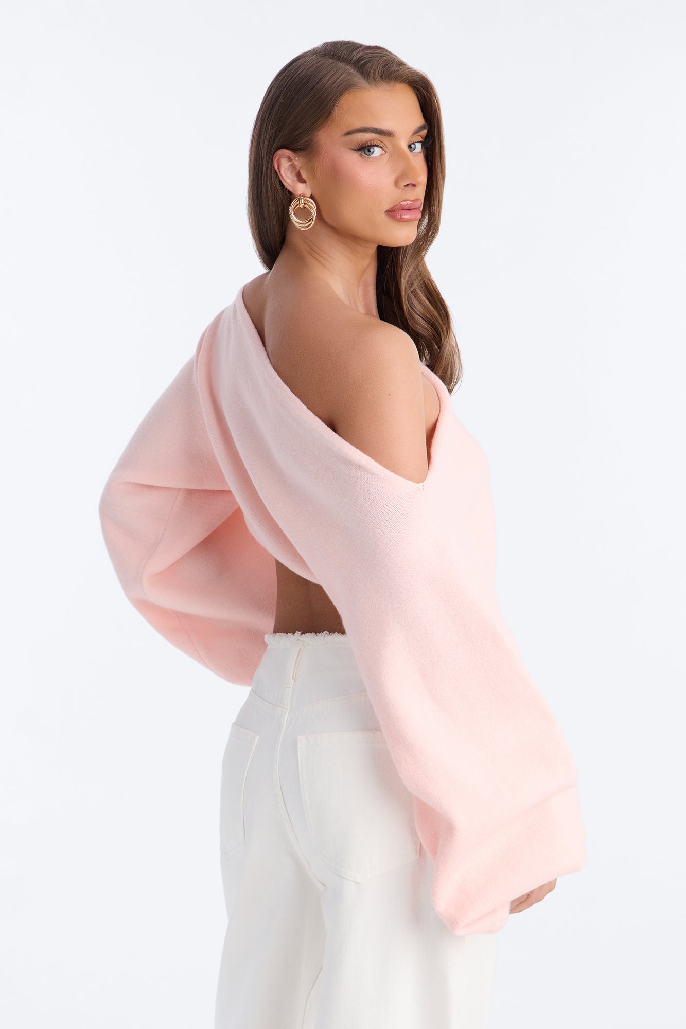 Love Away One Shoulder Sweater Top - Light Pink