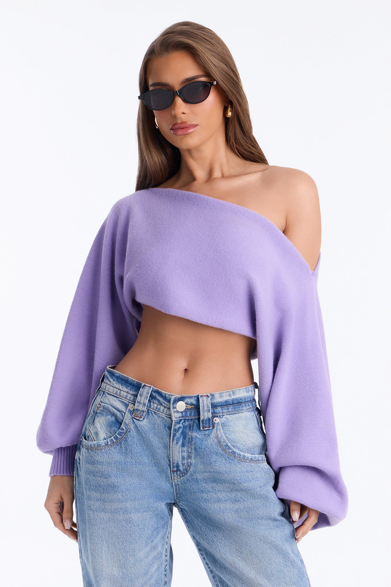 Love Away One Shoulder Sweater Top - Periwinkle