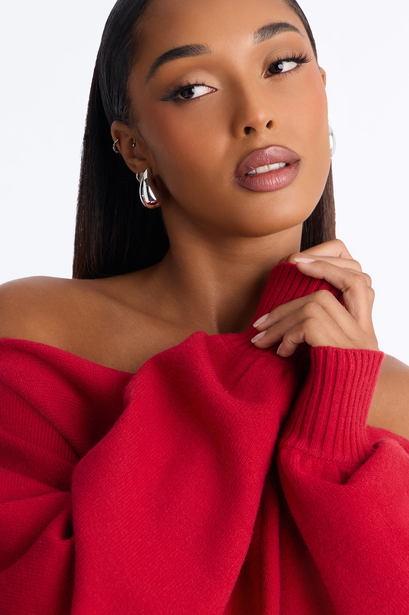 Love Away One Shoulder Sweater Top - Red