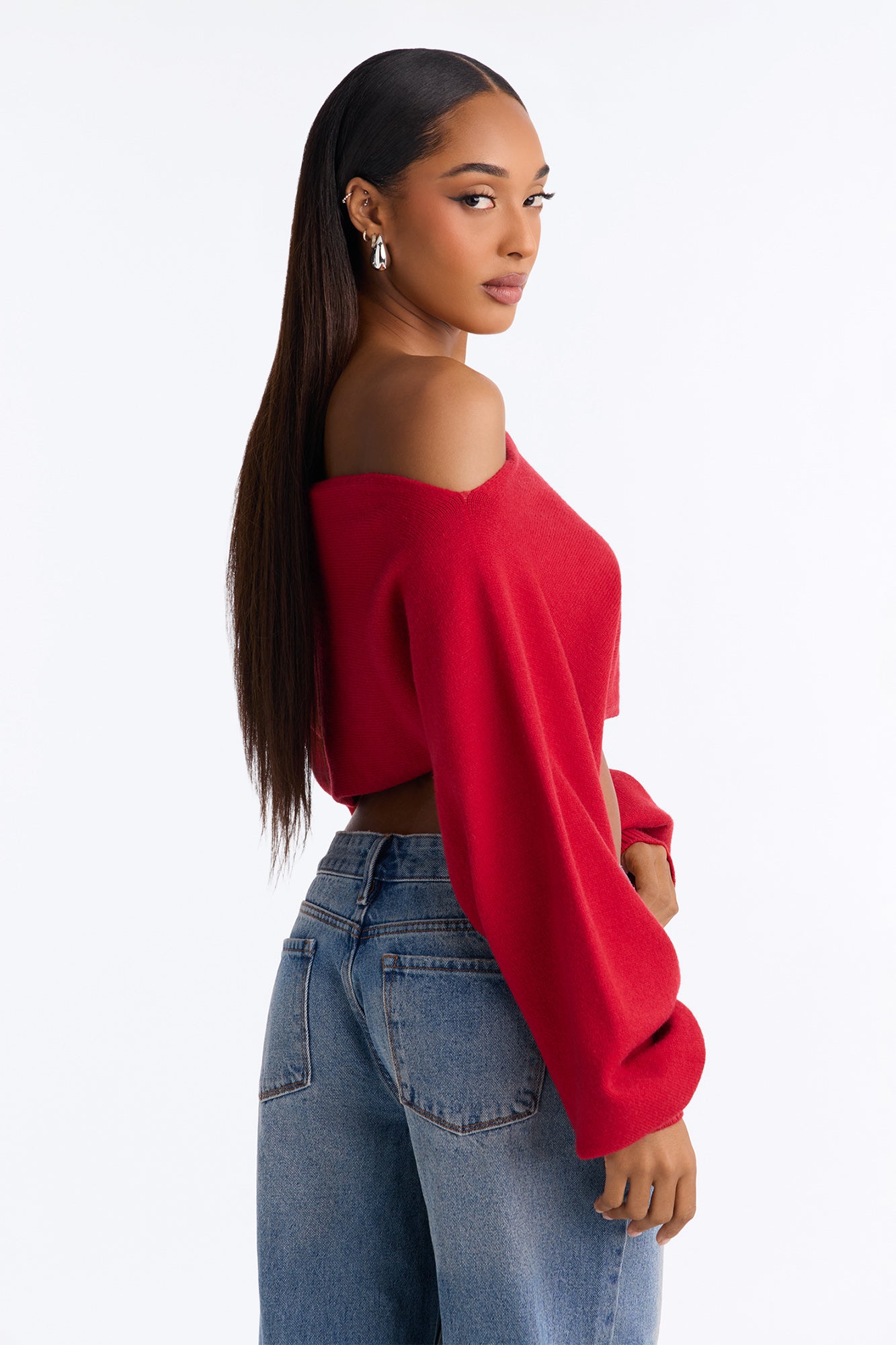 Love Away One Shoulder Sweater Top - Red