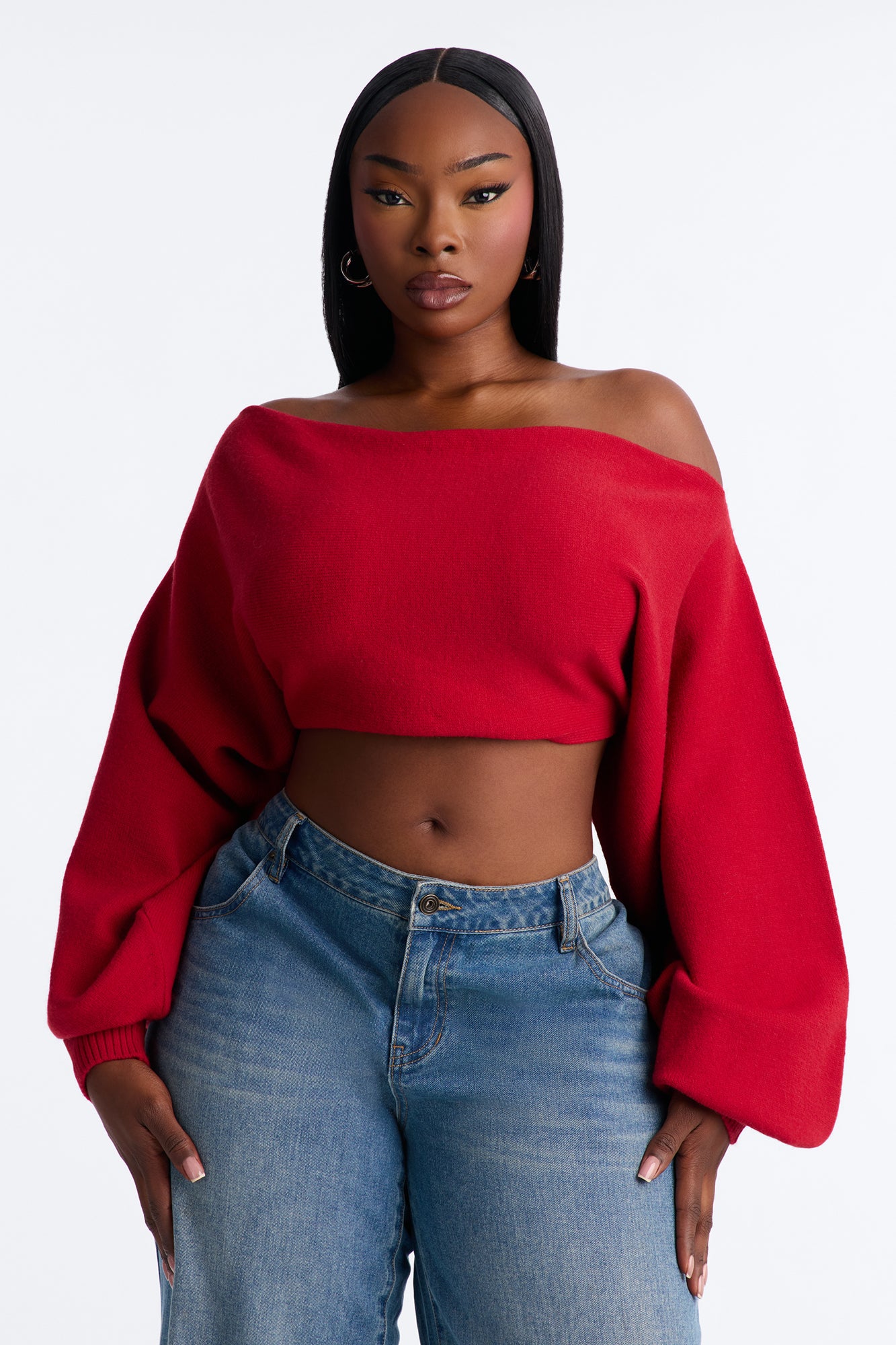 Love Away One Shoulder Sweater Top - Red
