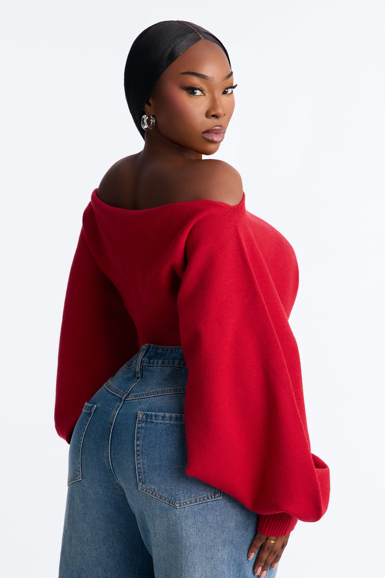 Love Away One Shoulder Sweater Top - Red