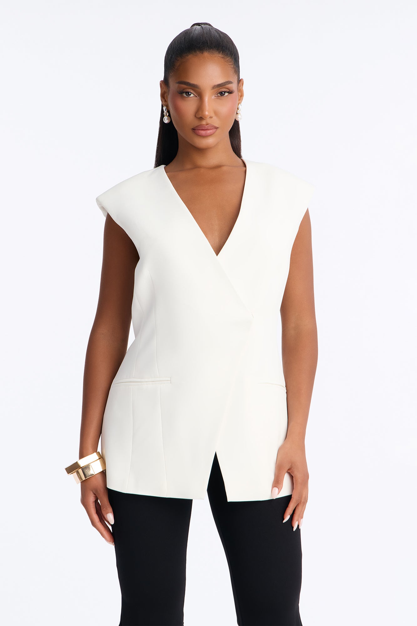 Happy Hour Double Breasted Fitted Vest - Ivory