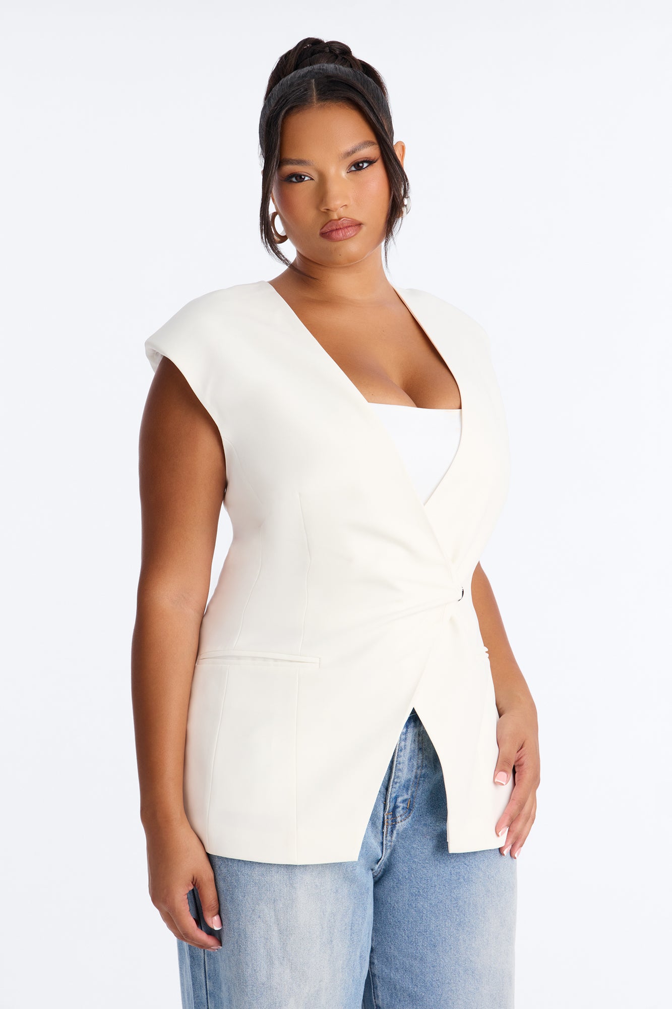 Happy Hour Double Breasted Fitted Vest - Ivory