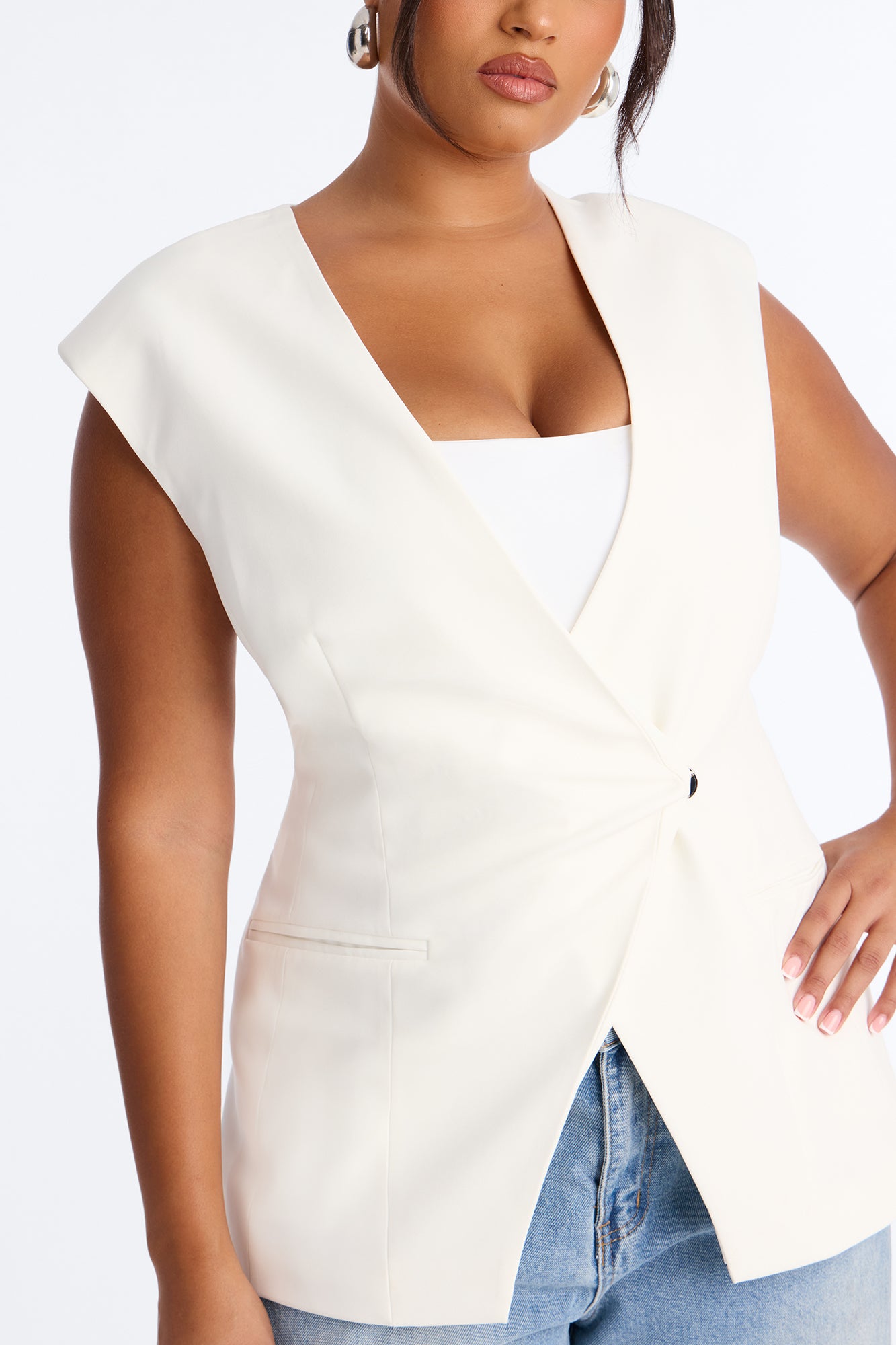 Happy Hour Double Breasted Fitted Vest - Ivory