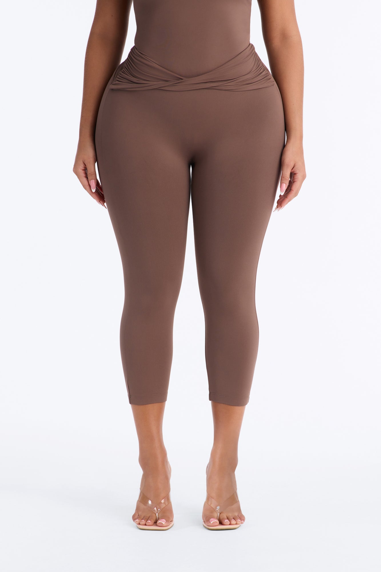 Second Skin Double Lined Twist Capri Leggings - Brown
