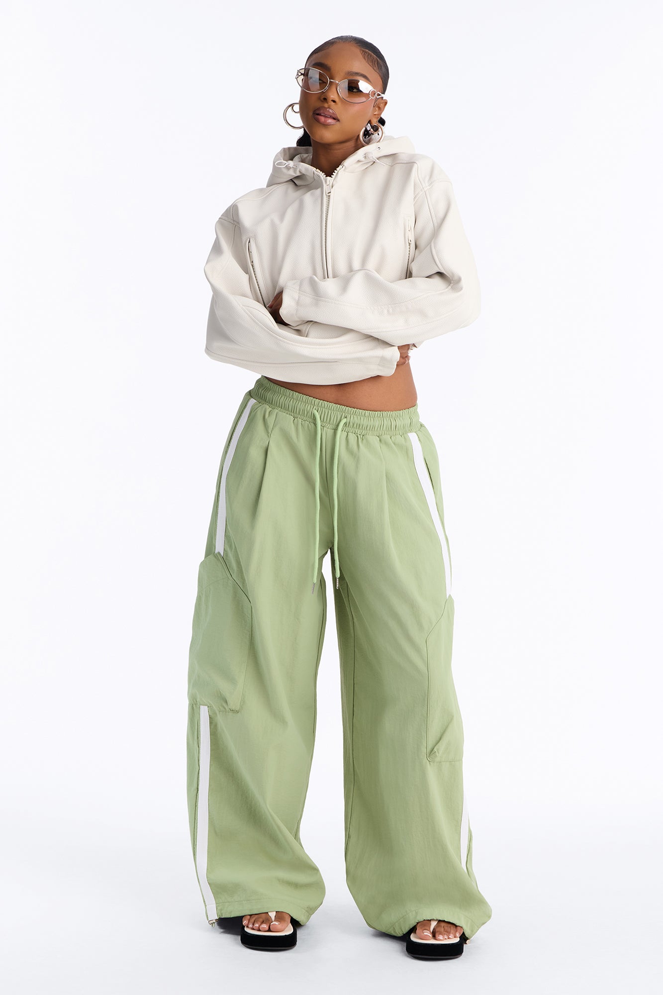 Serenity Side Stripe Cargo Pocket Jogger - Sage