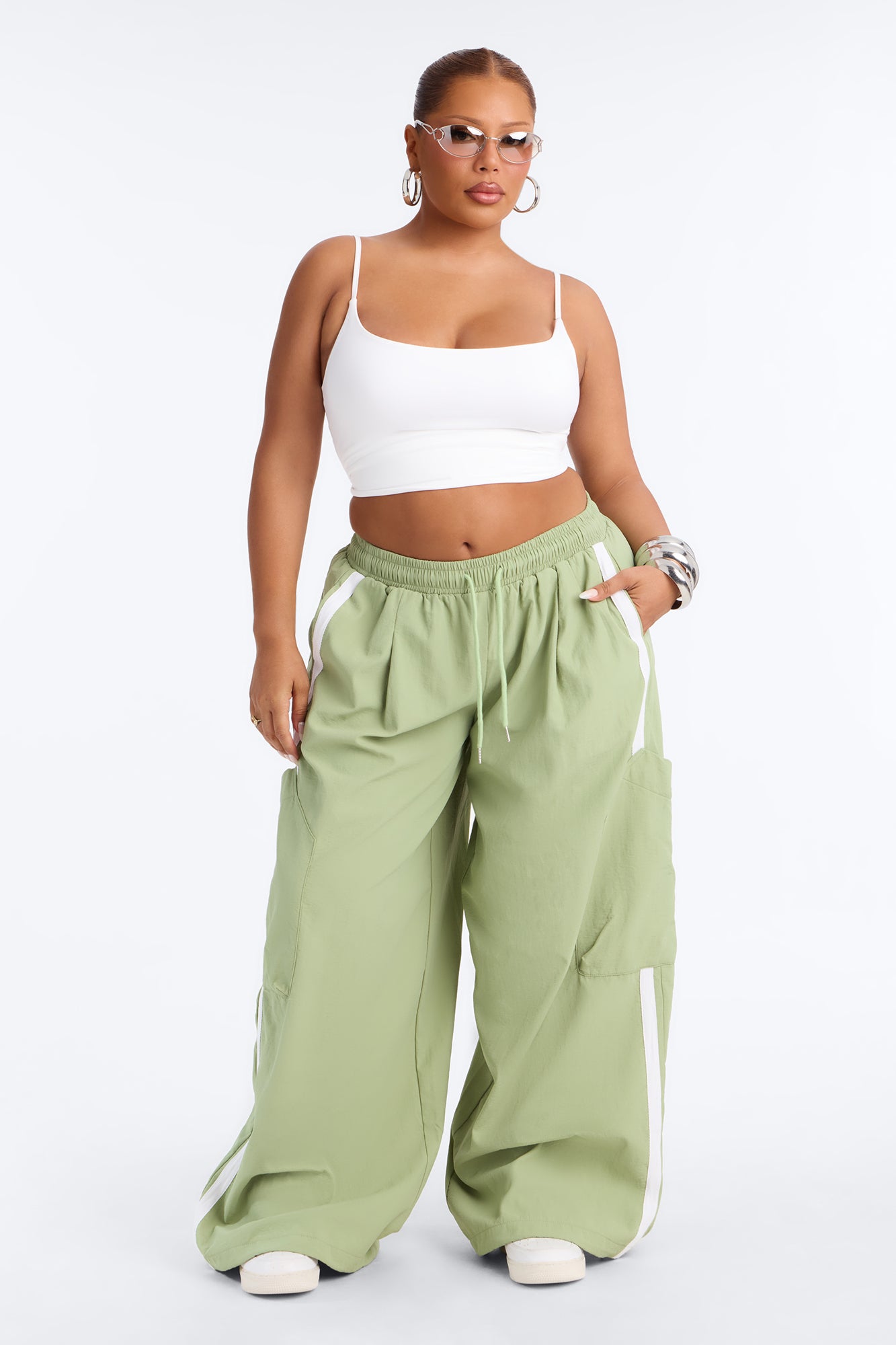 Serenity Side Stripe Cargo Pocket Jogger - Sage