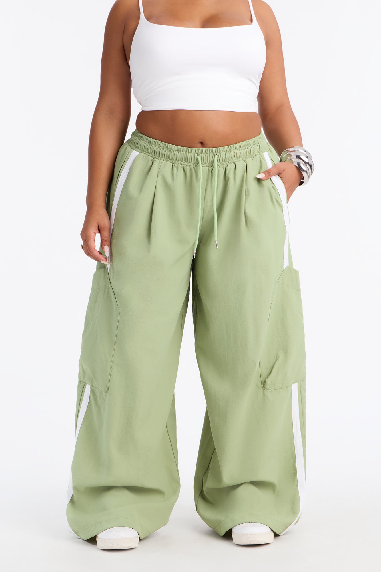 Serenity Side Stripe Cargo Pocket Jogger - Sage