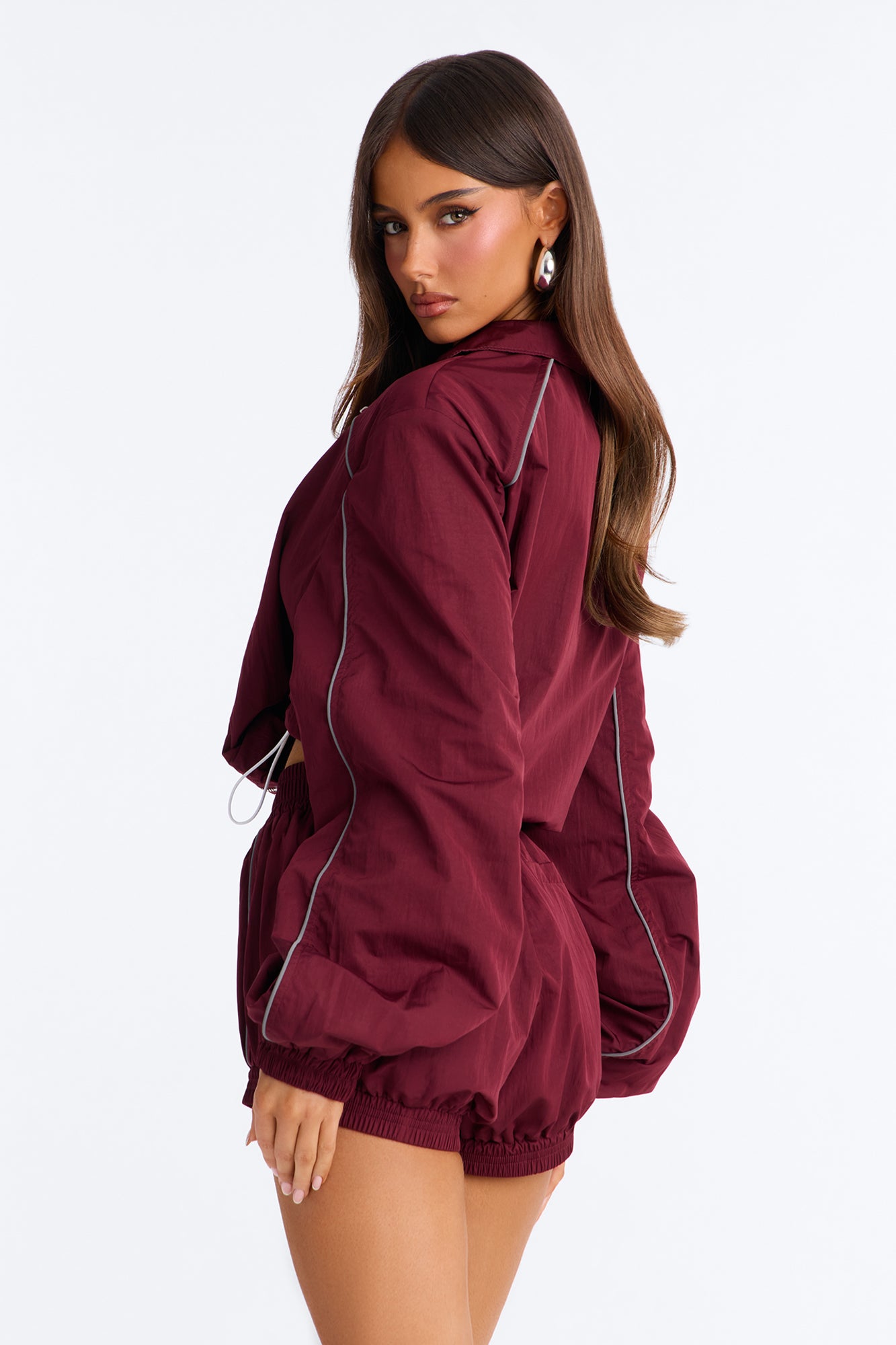 Make A Move Windbreaker Cropped Funnel Neck Jacket - Burgundy