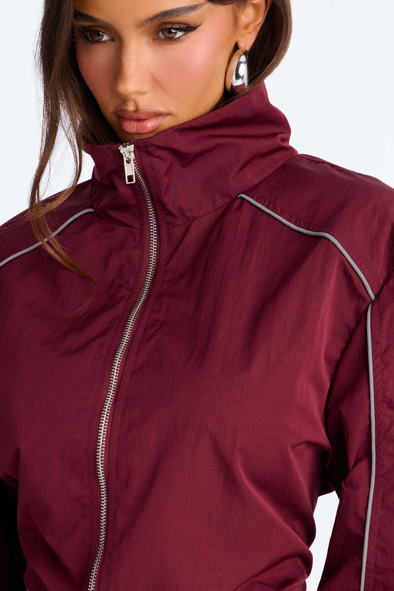 Make A Move Windbreaker Cropped Funnel Neck Jacket - Burgundy