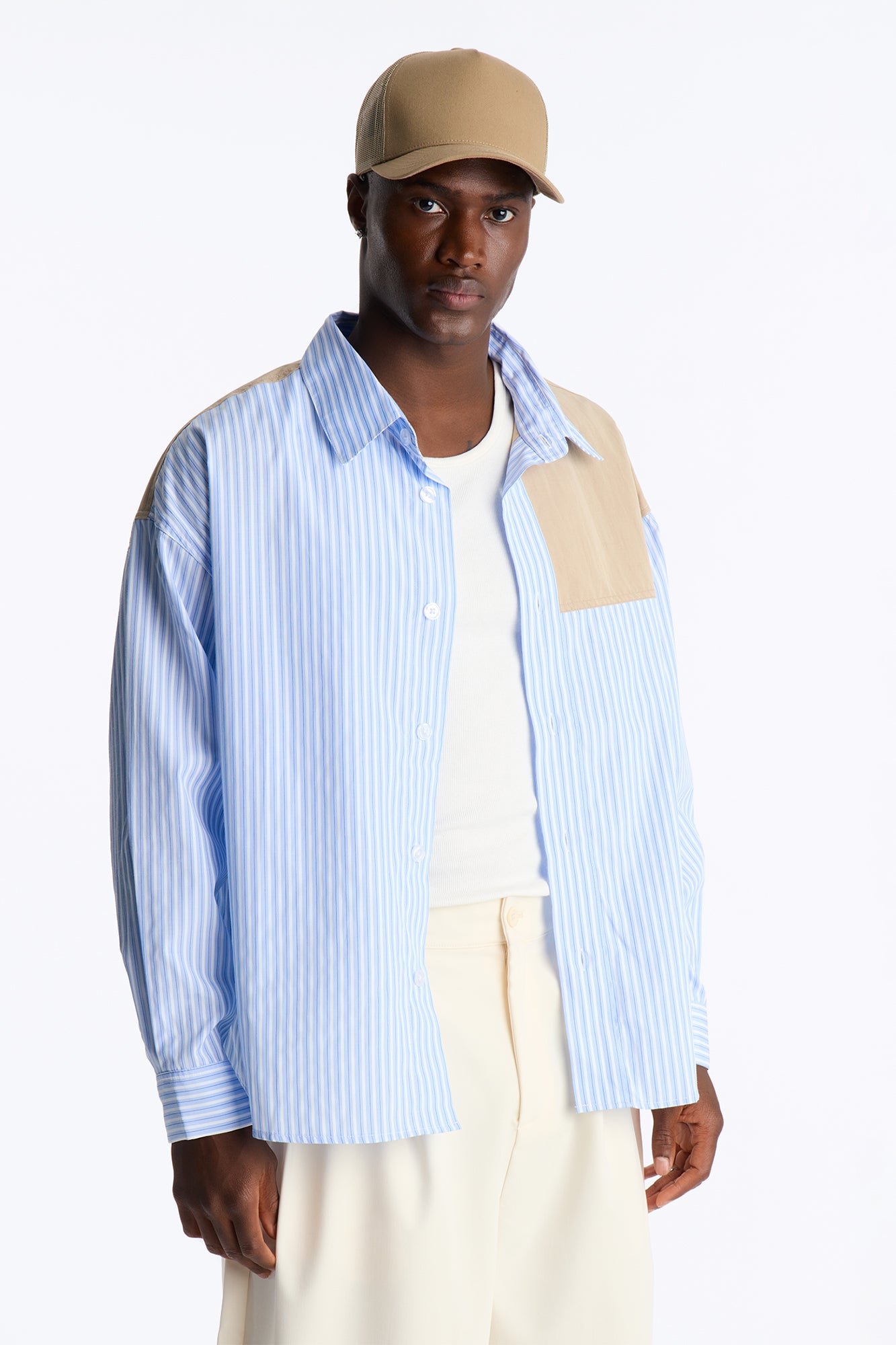 Dual Tone Classic Stripe Button Up Shirt - Blue/combo