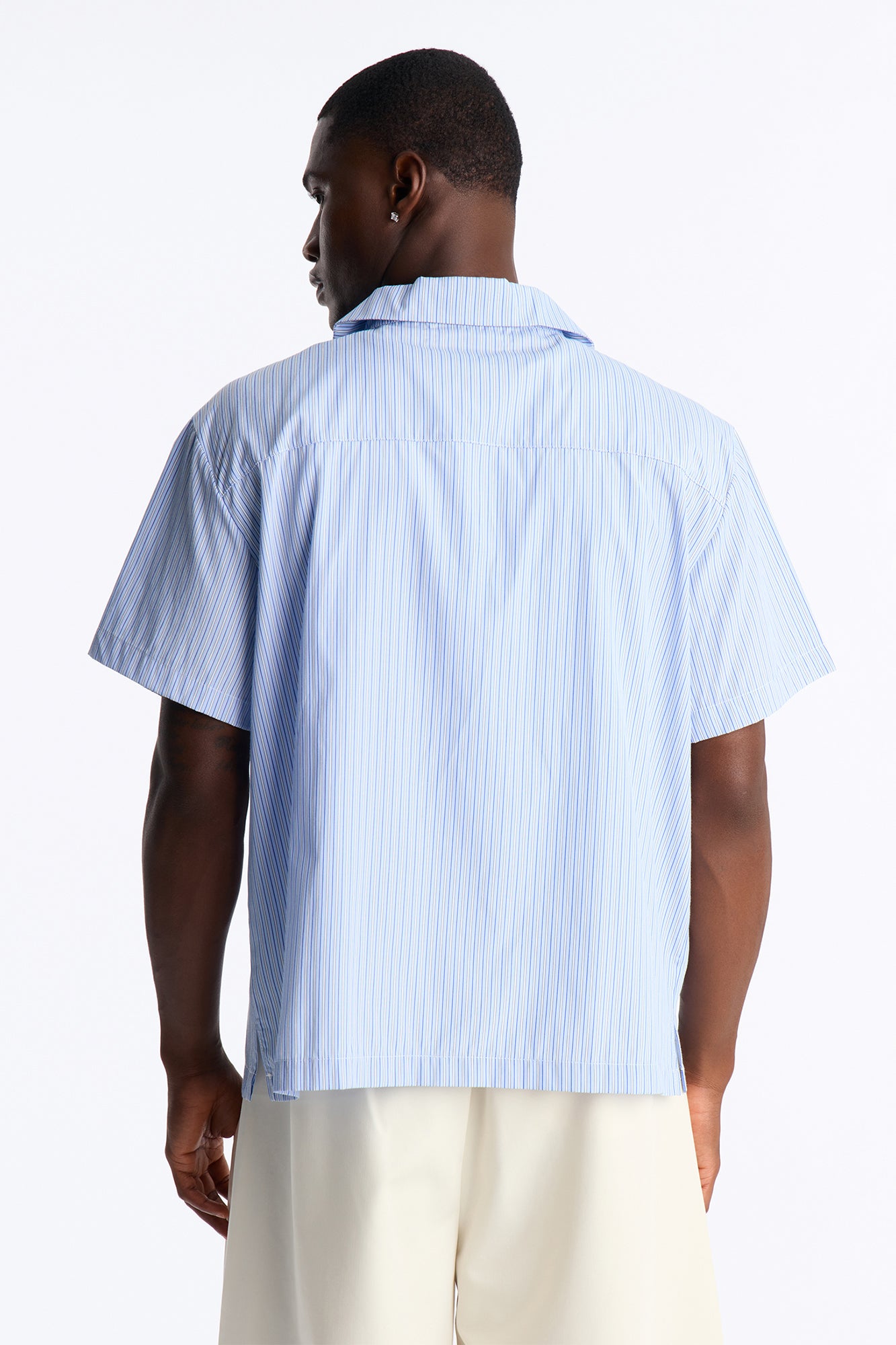 Nocturnal Stripe Cuban Collar Button Up Shirt - Blue/combo