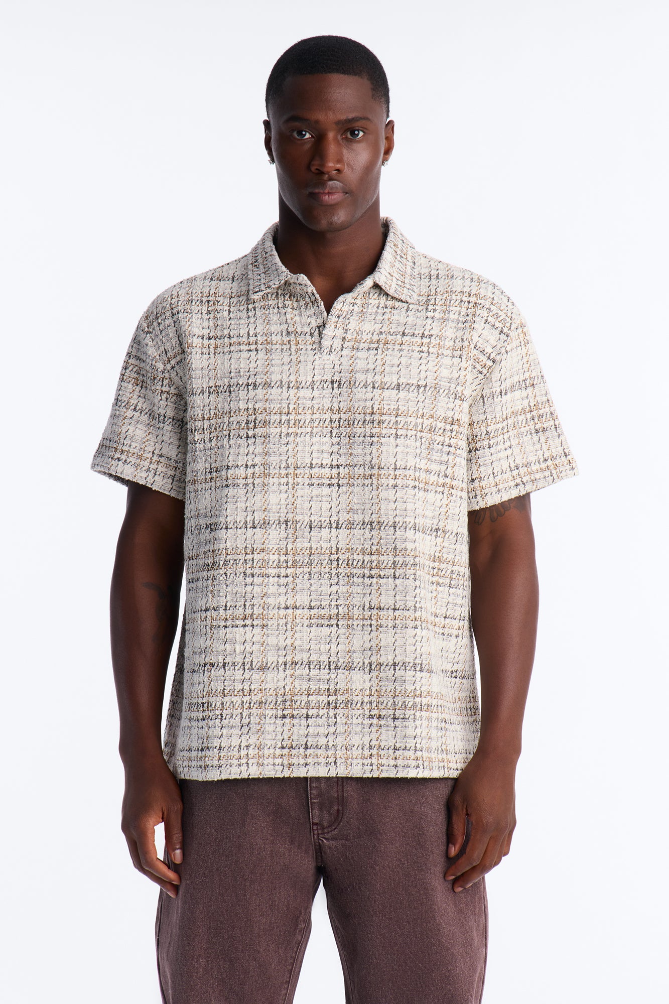 Rodeo Boucle Johnny Collar Polo - Cream/combo