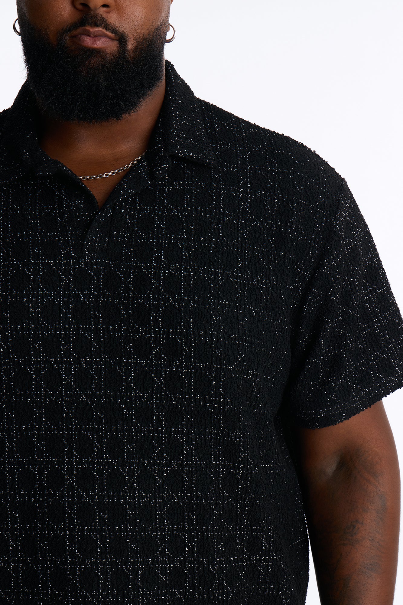 Static Textured Johnny Collar Polo - Black