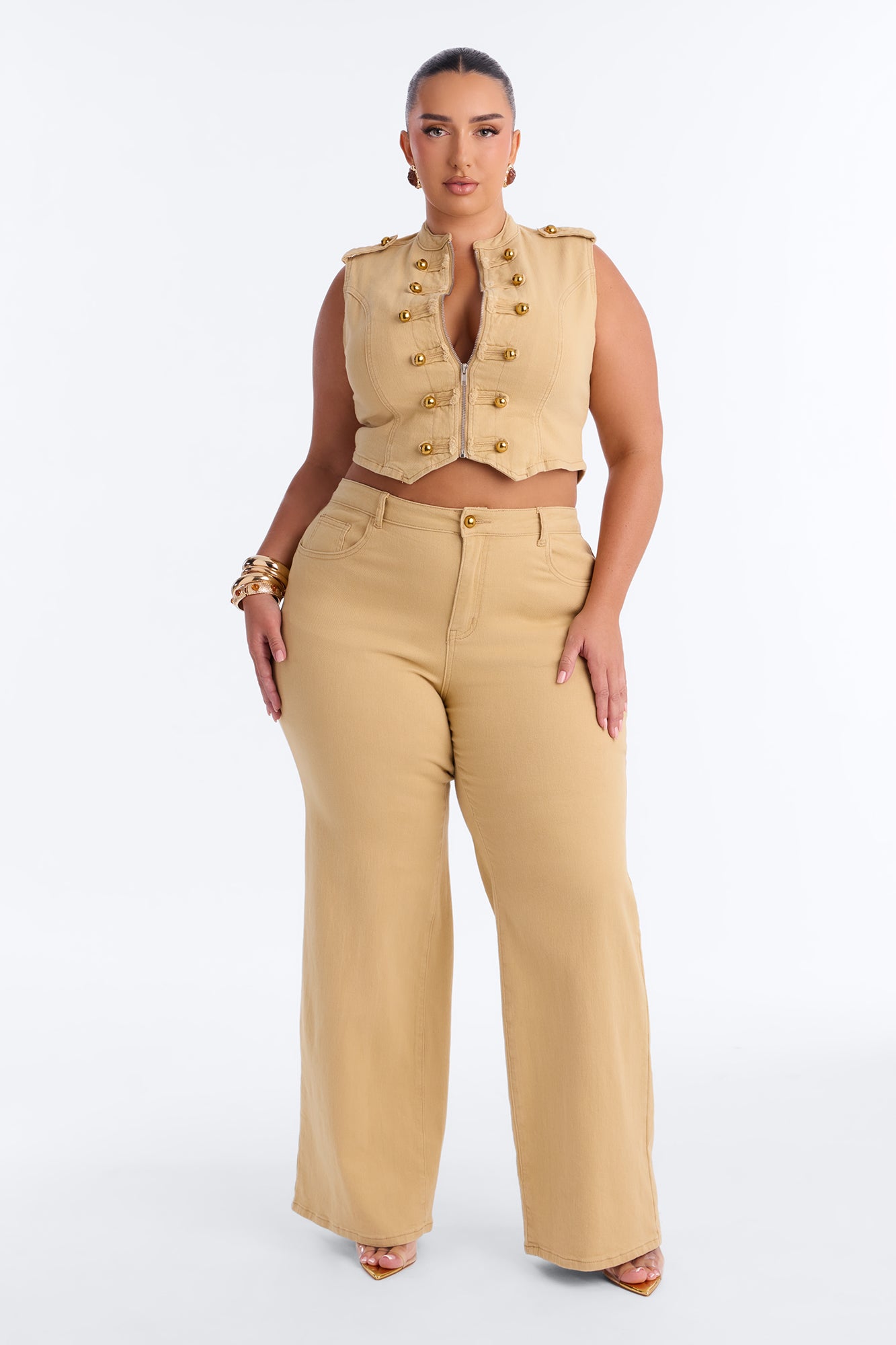 Follow My Lead Vest Pant Set - Khaki