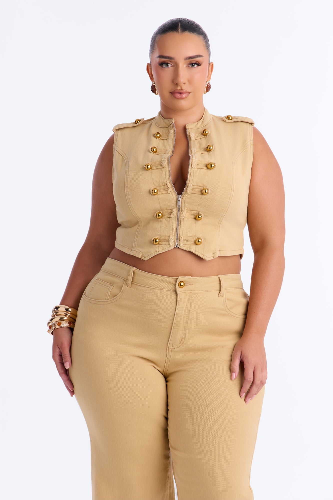Follow My Lead Vest Pant Set - Khaki