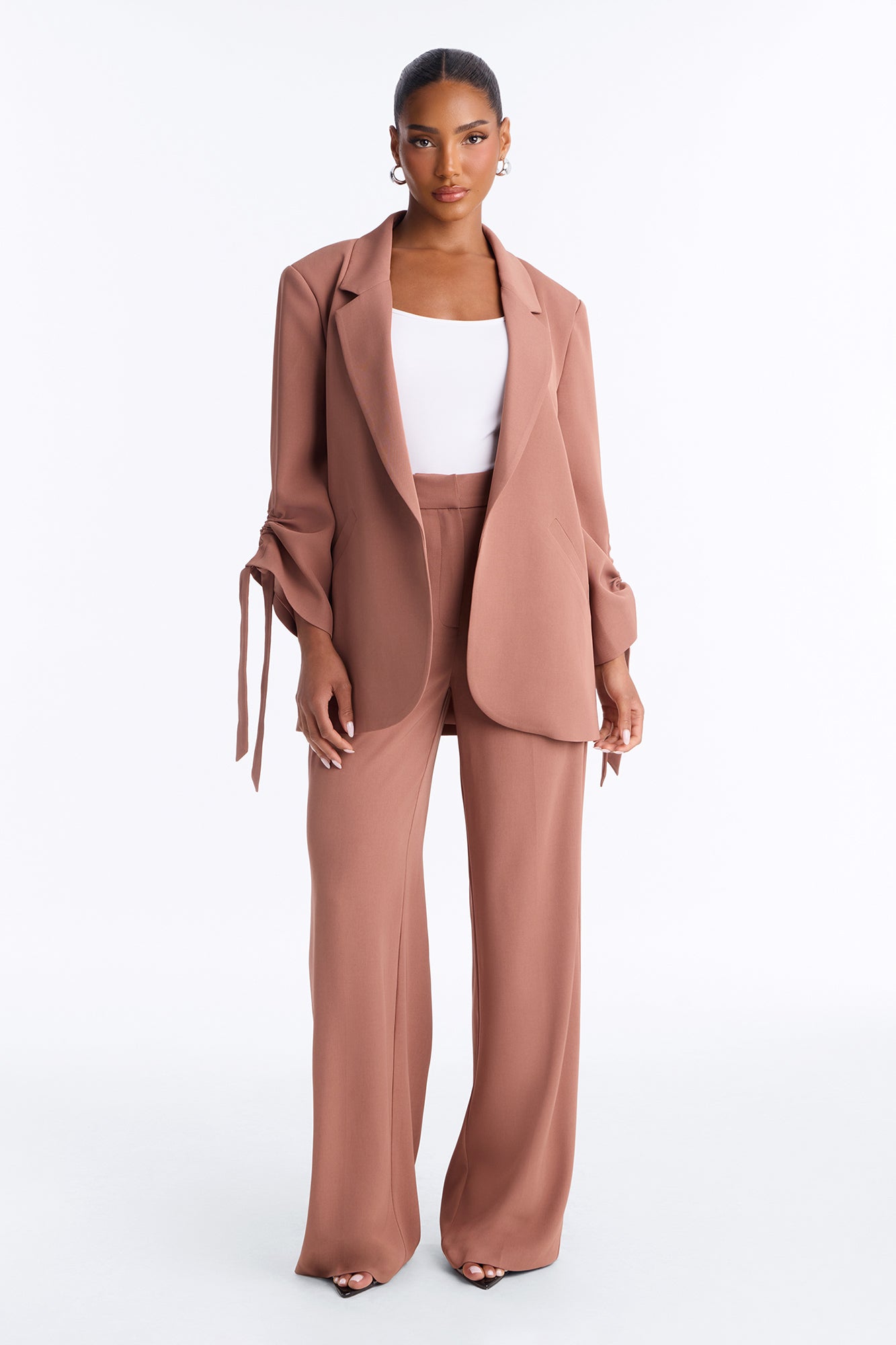 In My Element Ruched Blazer Pant Set - Rust