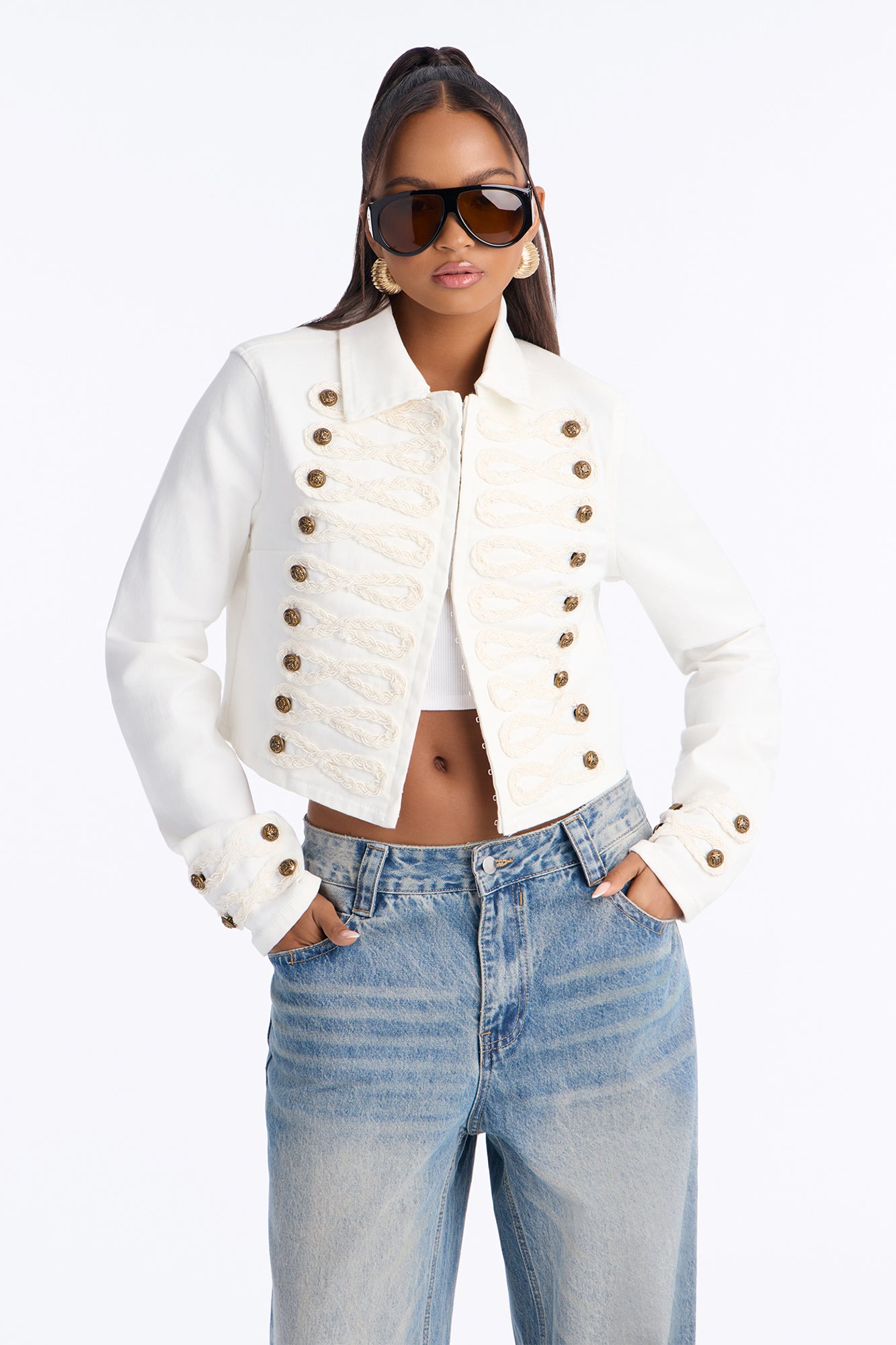 Angel Authority Cropped Denim Jacket - White